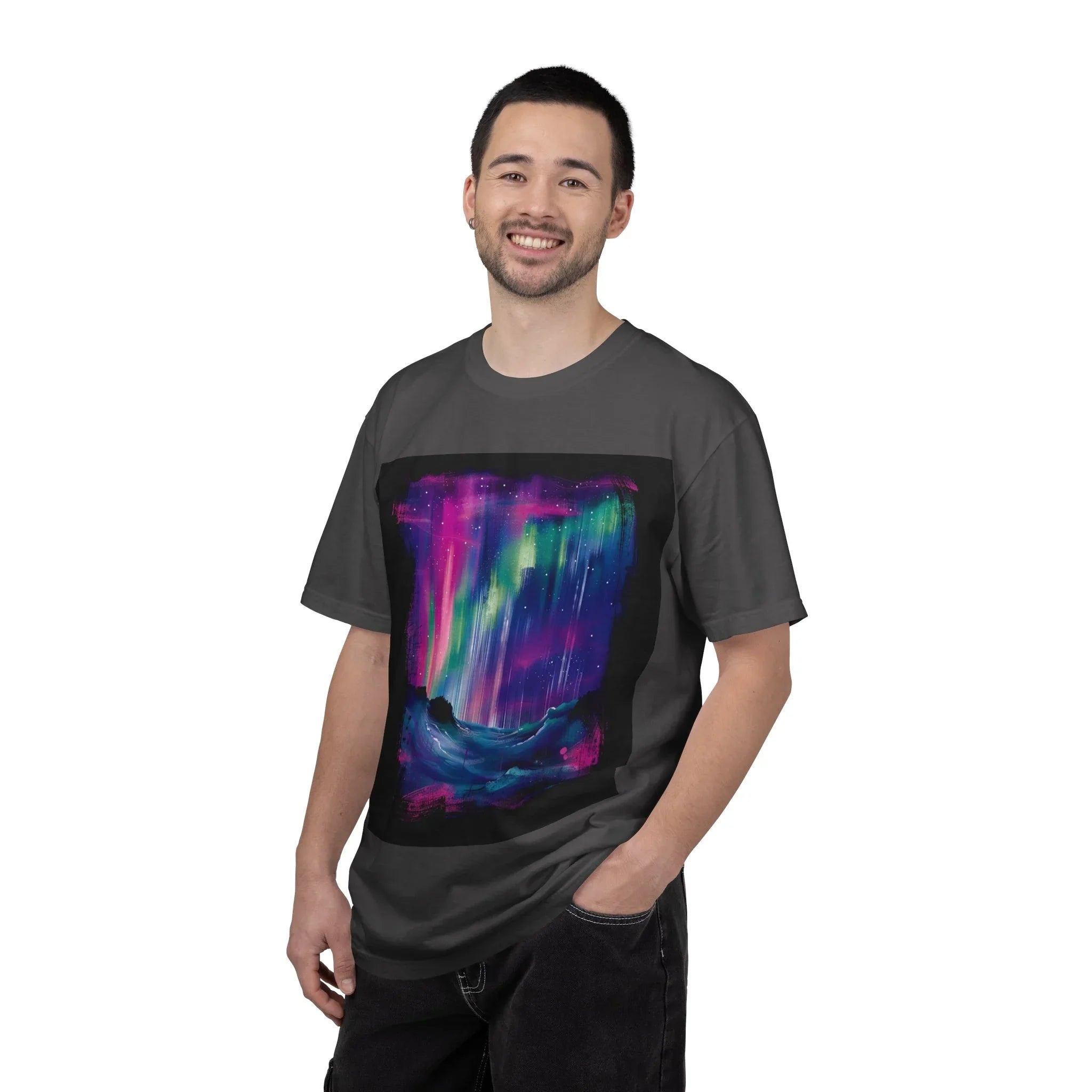 Neon Aurora Borealis T-shirt | Northern Lights Landscape, Night Sky Art - 250 USA Celebration