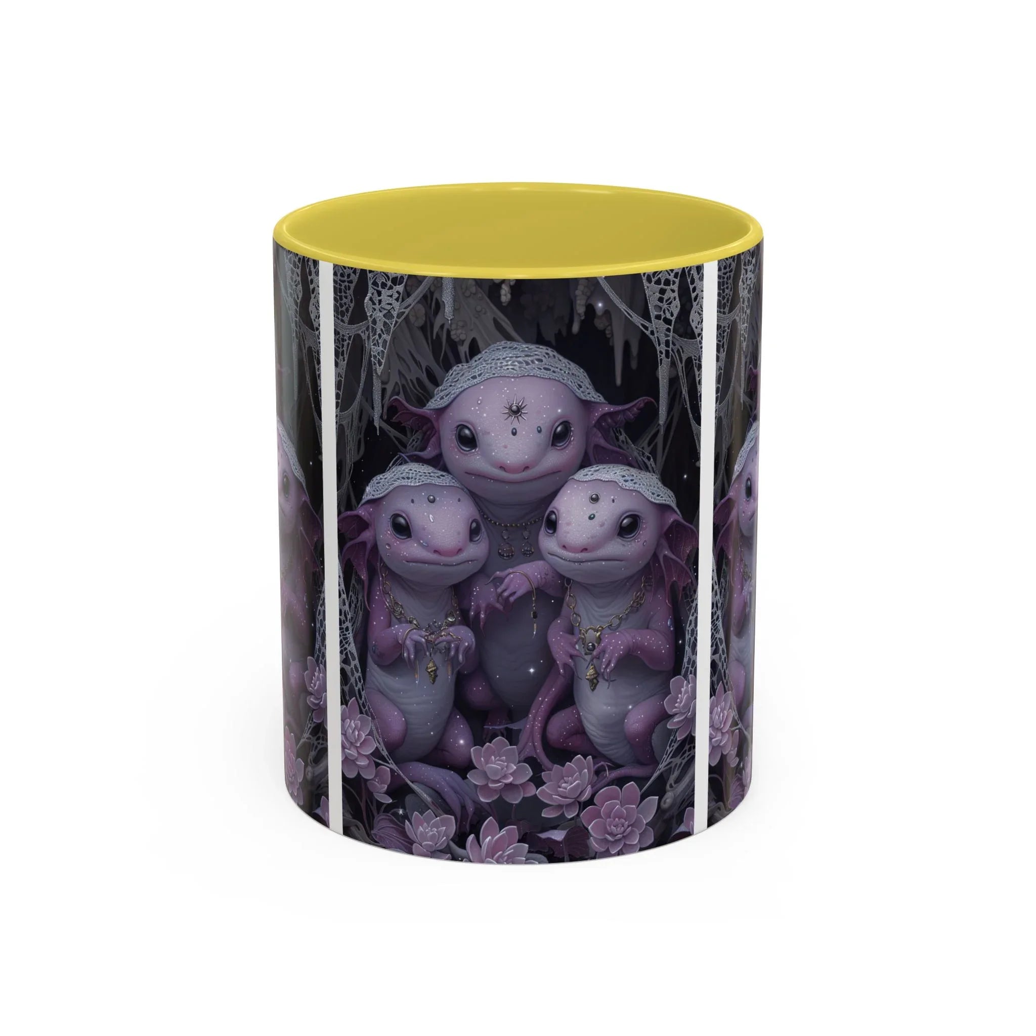 Purple Axolotl Trio Mug | Cute Amphibian Art Ceramic Coffee Cup - 250 USA Celebration