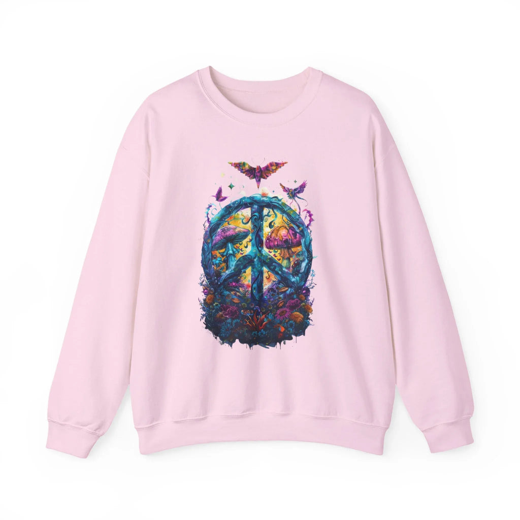 Psychedelic Mushroom Peace Sign Crewneck Sweatshirt | 60s Hippie Tie-Dye - 250 USA Celebration