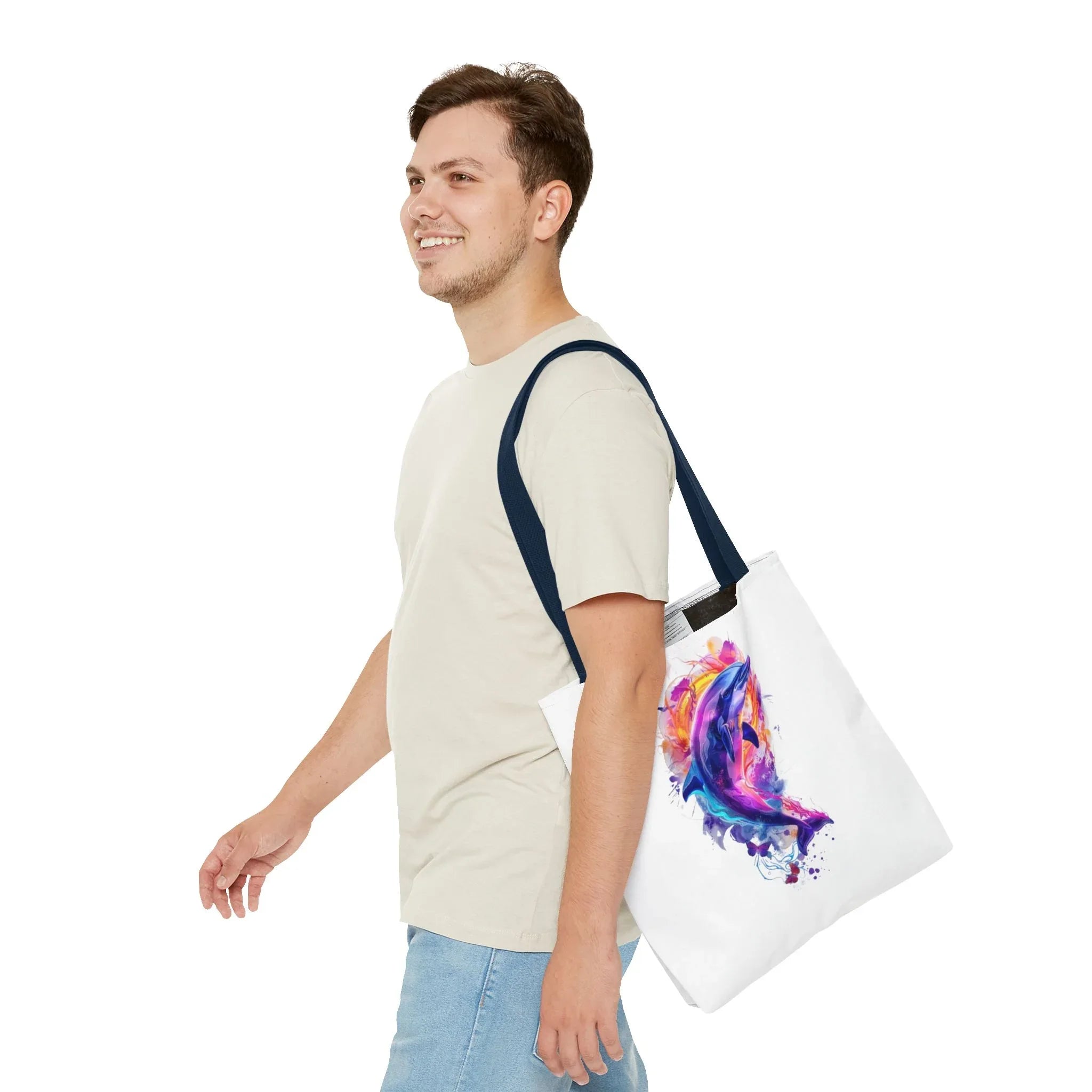 Colorful Watercolor Dolphin Tote Bag | Vibrant Splash Ocean Art - 250 USA Celebration
