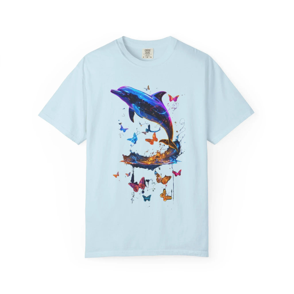 Colorful Dolphin Splash with Butterflies T-Shirt | Ocean Animal Tee - 250 USA Celebration