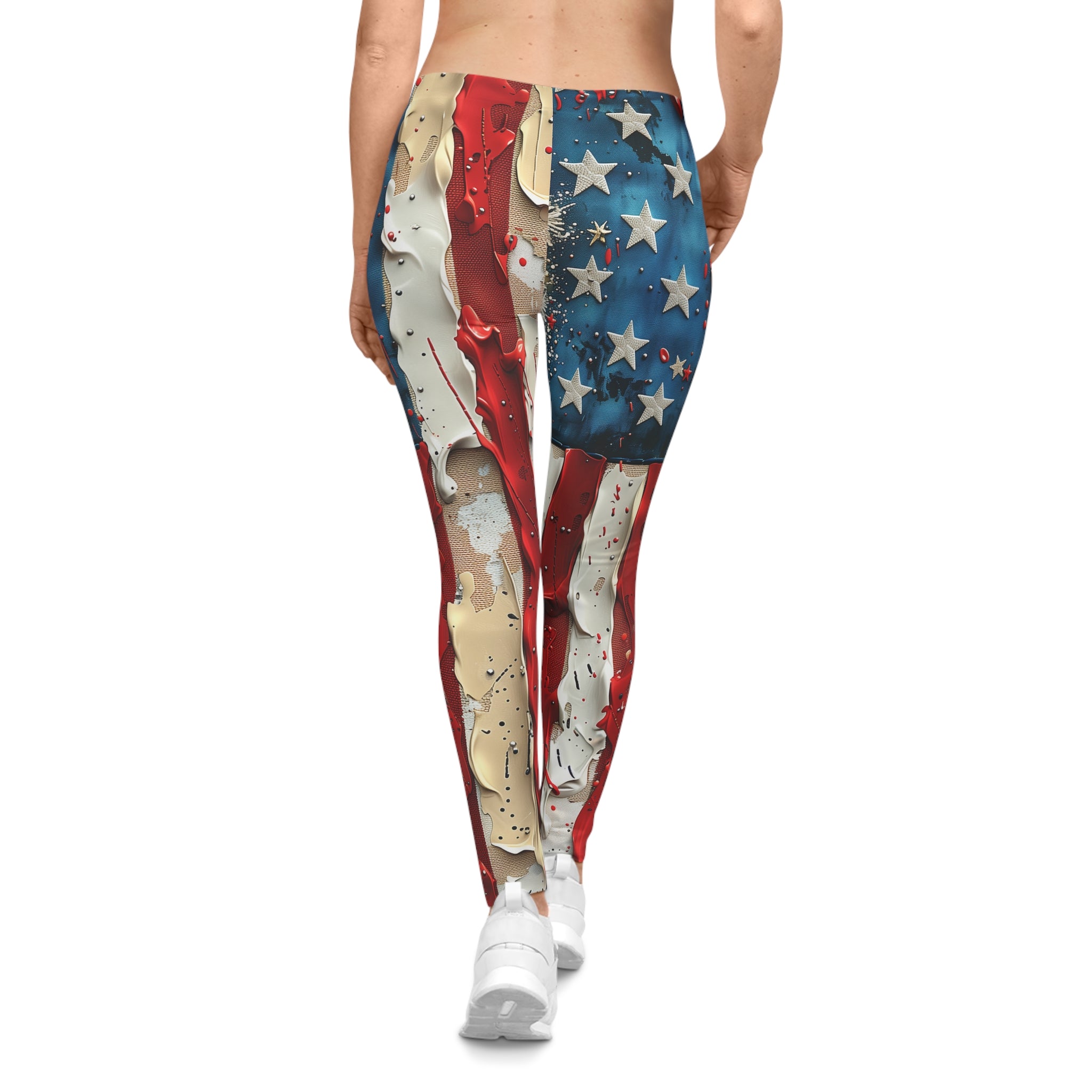 American Flag Water Droplet Leggings — Patriotic All-Over Print