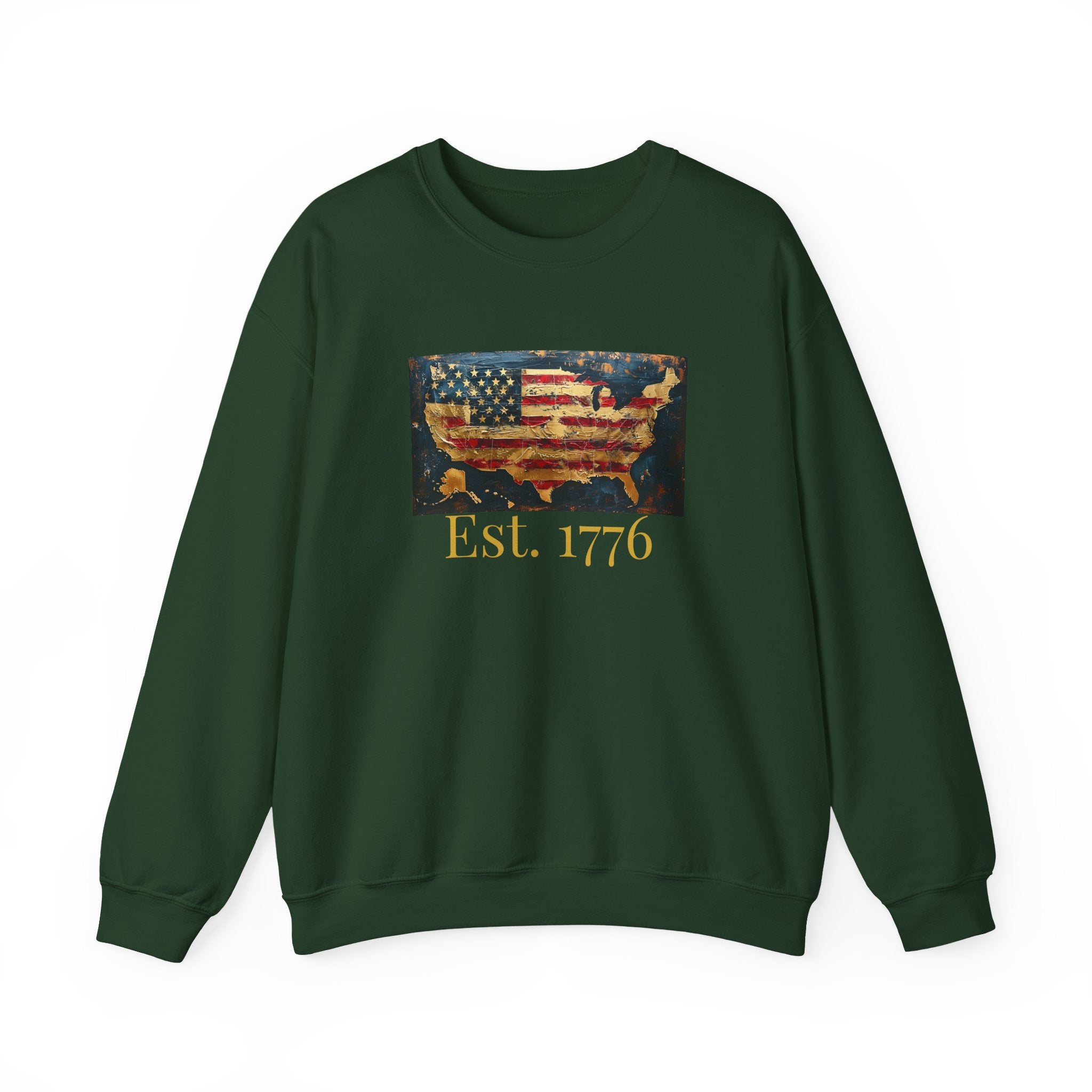 Crewneck Sweatshirt — Vintage American Flag Map “Est. 1776” (250th Anniversary)