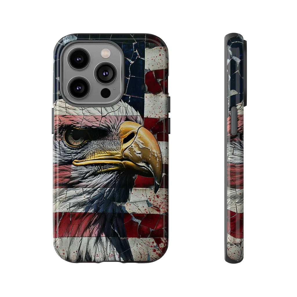 American Flag Bald Eagle phone case | Patriotic iPhone cover, cracked vintage flag design - 250 USA Celebration