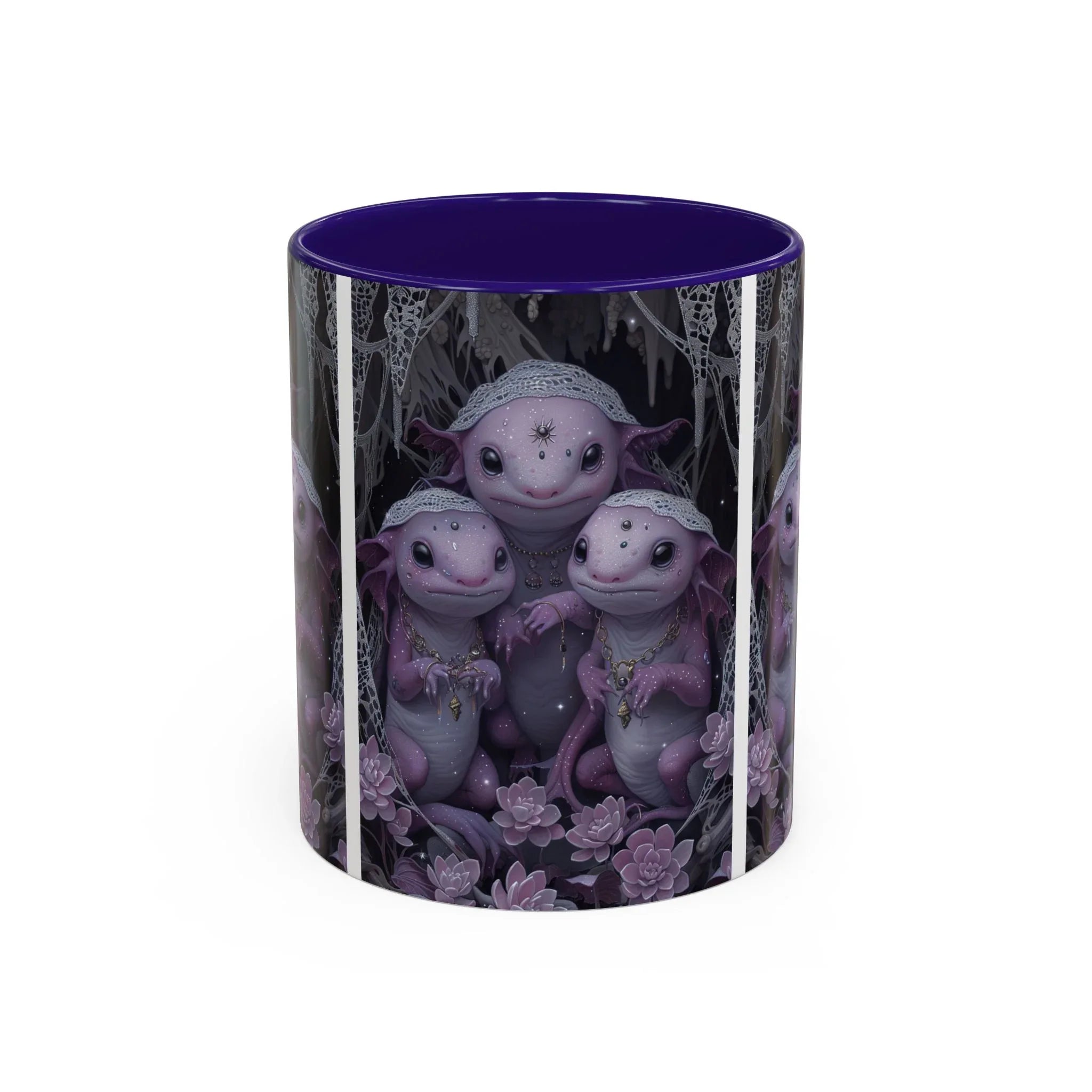 Purple Axolotl Trio Mug | Cute Amphibian Art Ceramic Coffee Cup - 250 USA Celebration