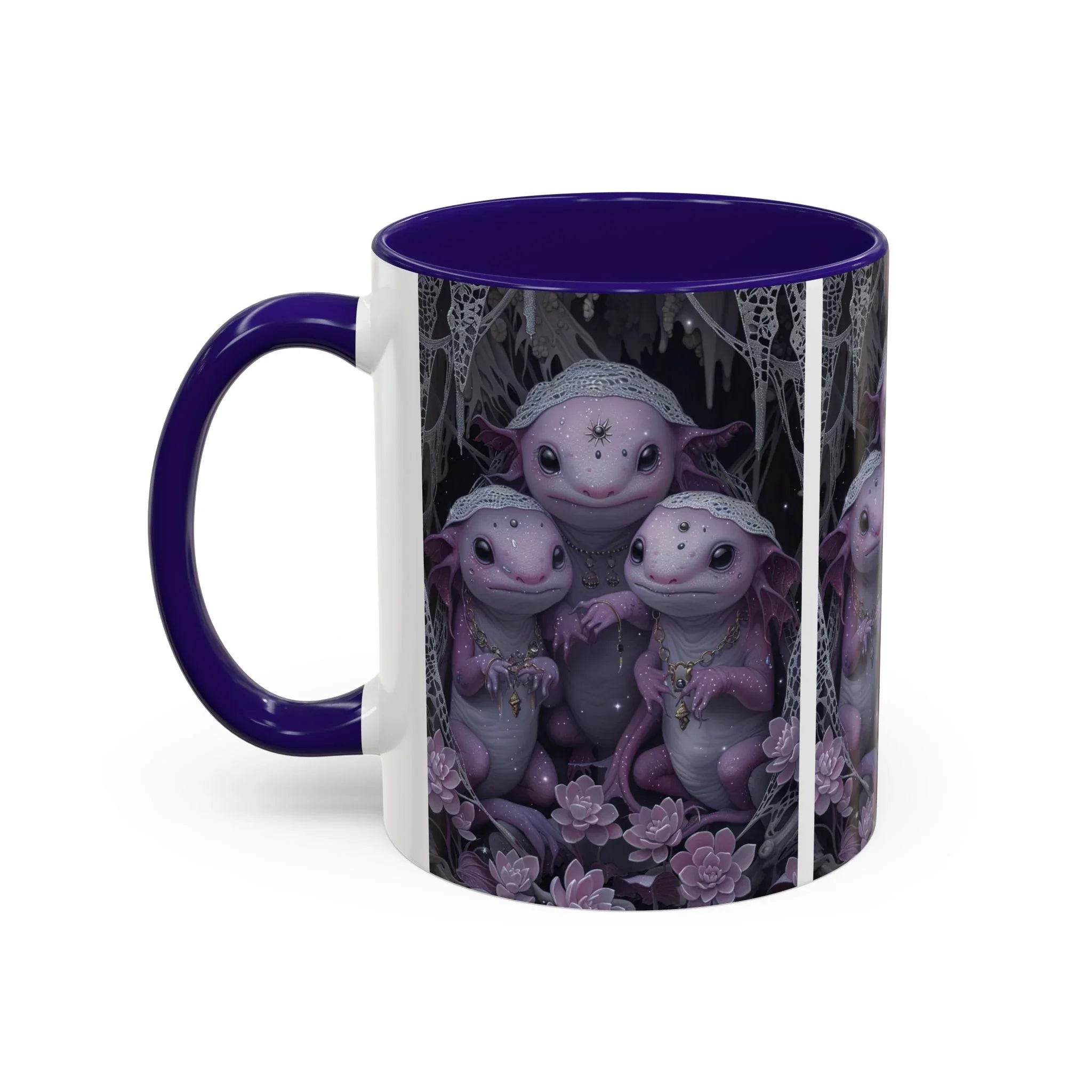 Purple Axolotl Trio Mug | Cute Amphibian Art Ceramic Coffee Cup - 250 USA Celebration