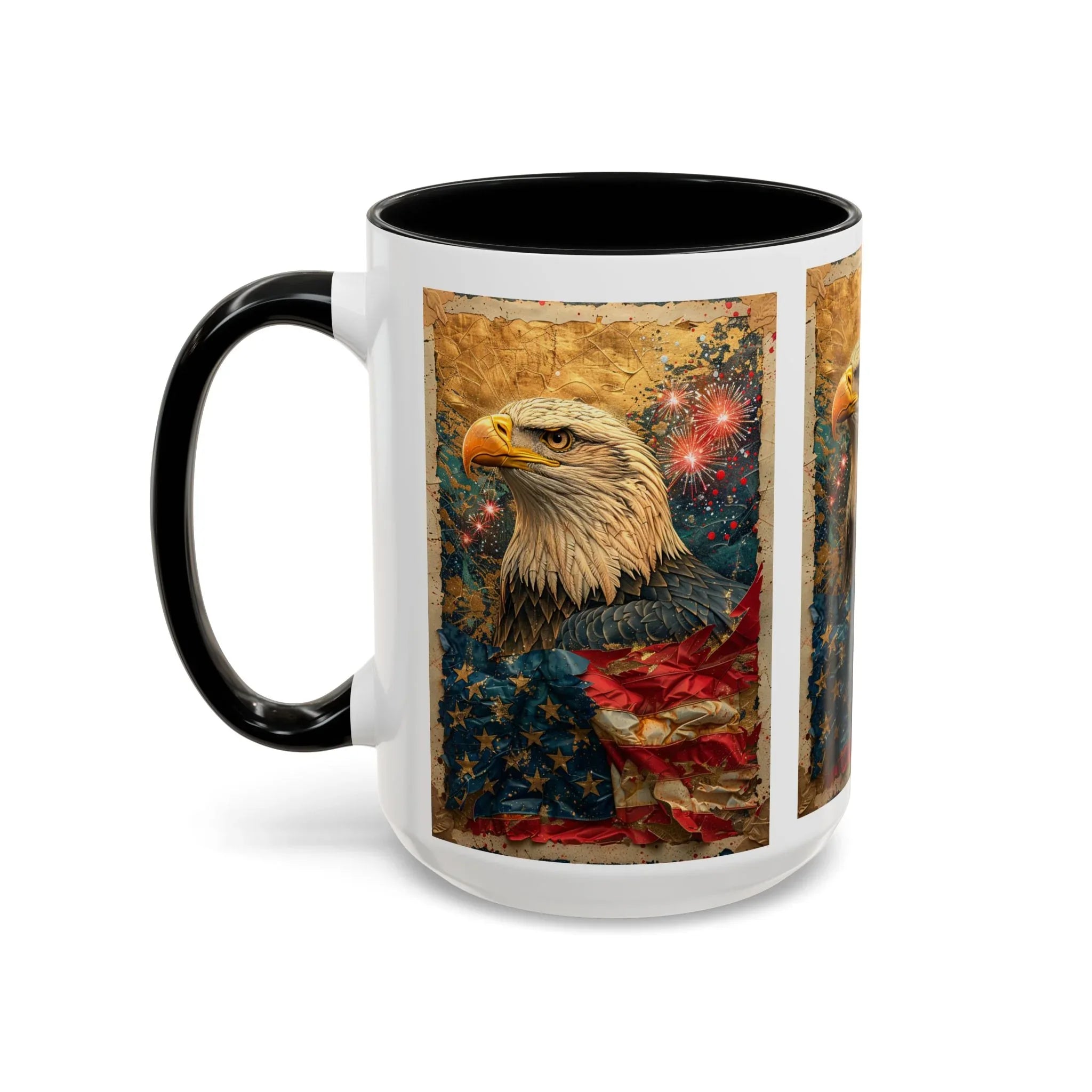 Bald Eagle with Tattered American Flag Coffee Mug | Fireworks Patriotic 11oz 15oz - 250 USA Celebration