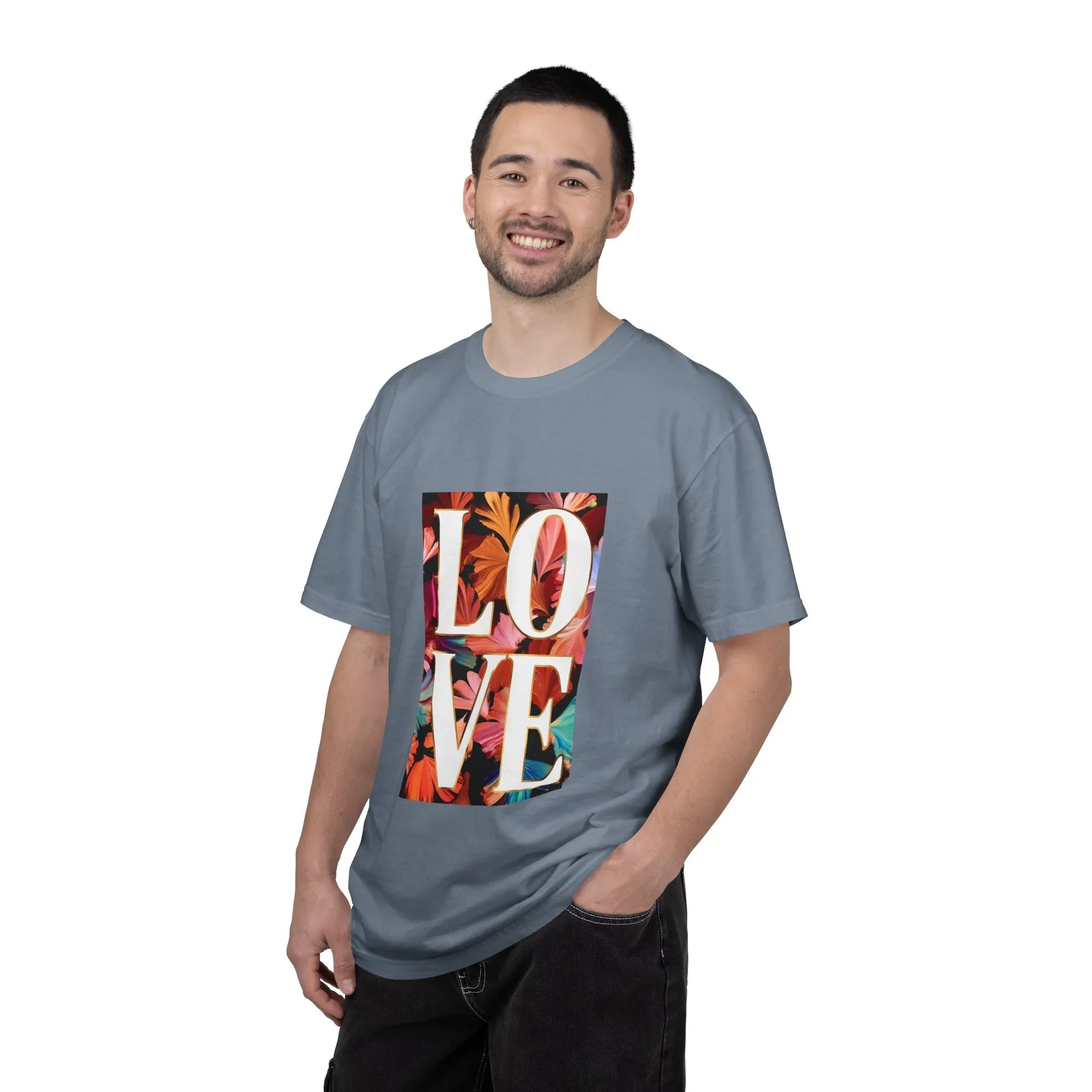 LOVE Floral Block T-Shirt | Tropical Flowers Typography - 250 USA Celebration