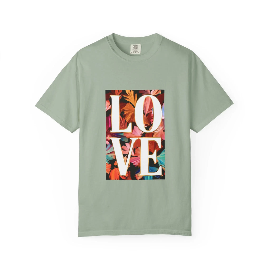LOVE Floral Block T-Shirt | Tropical Flowers Typography - 250 USA Celebration