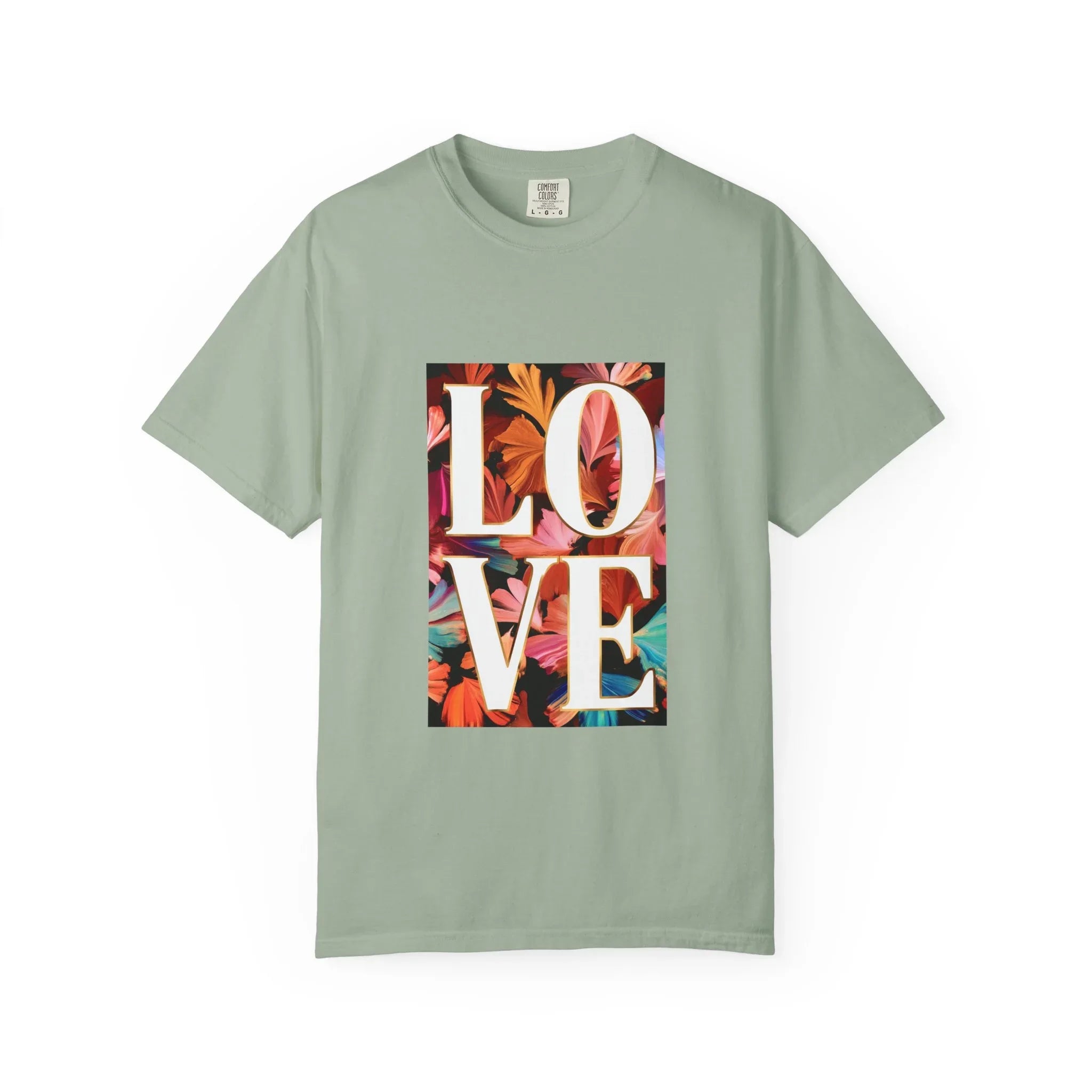 LOVE Floral Block T-Shirt | Tropical Flowers Typography - 250 USA Celebration