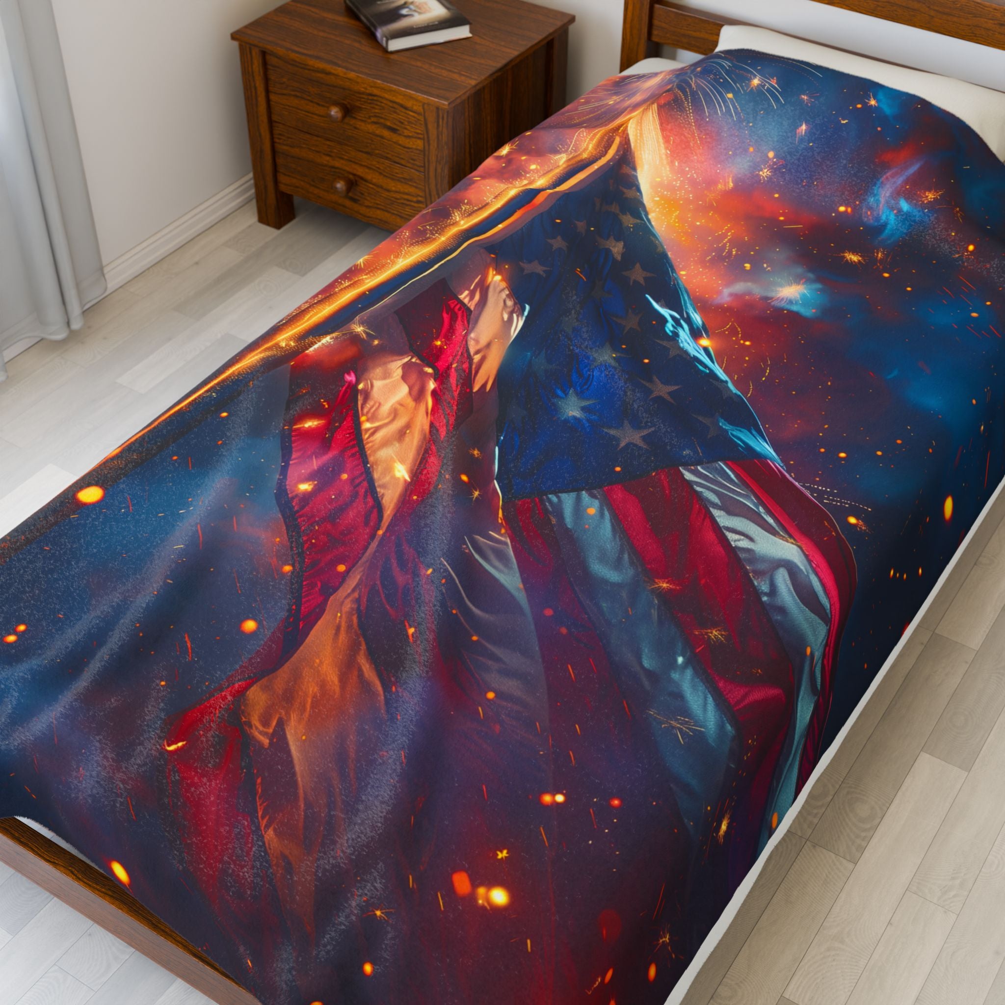 American Flag 250 Celebration Velveteen Plush Blanket | Patriotic Stars Stripes