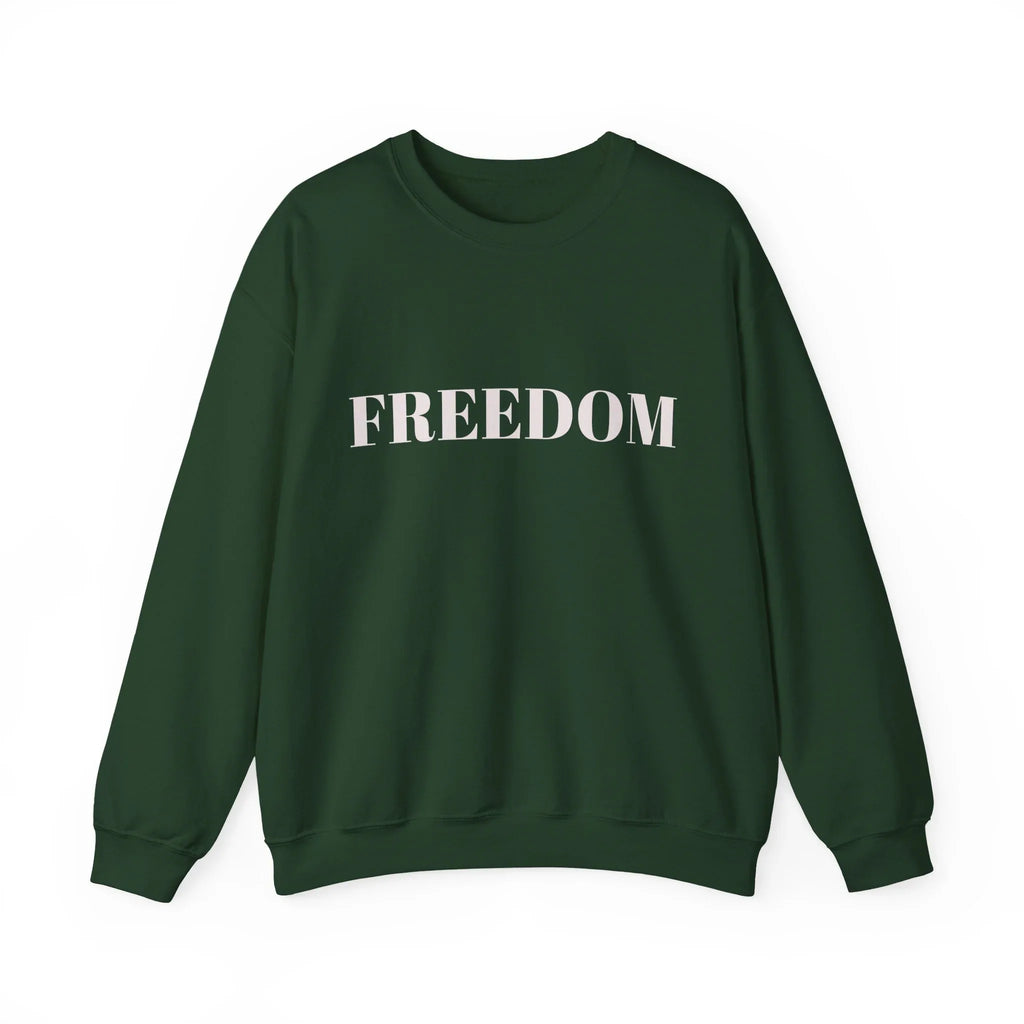 FREEDOM text Crewneck Sweatshirt | Bold Lettering, Minimalist Black Pullover - 250 USA Celebration