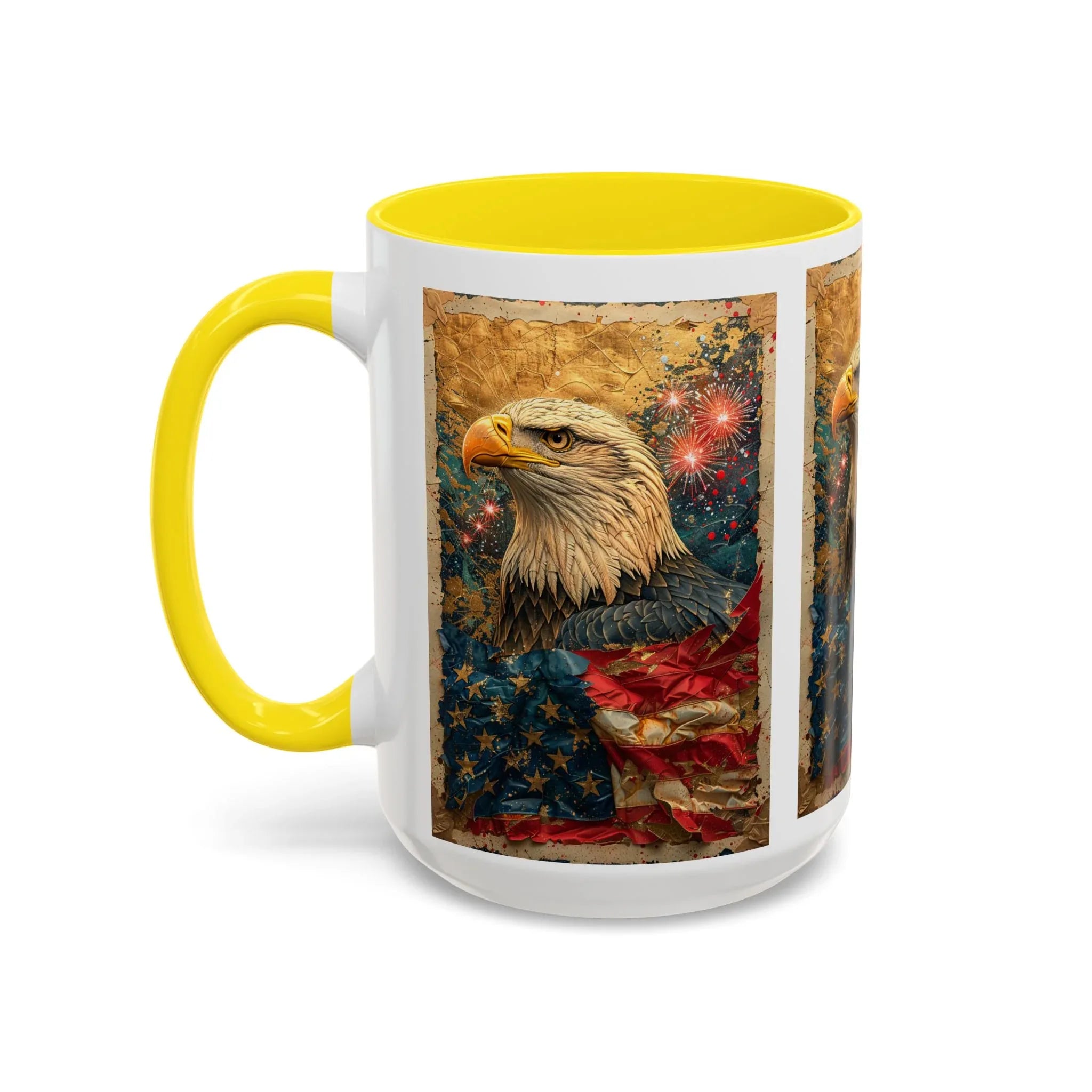 Bald Eagle with Tattered American Flag Coffee Mug | Fireworks Patriotic 11oz 15oz - 250 USA Celebration
