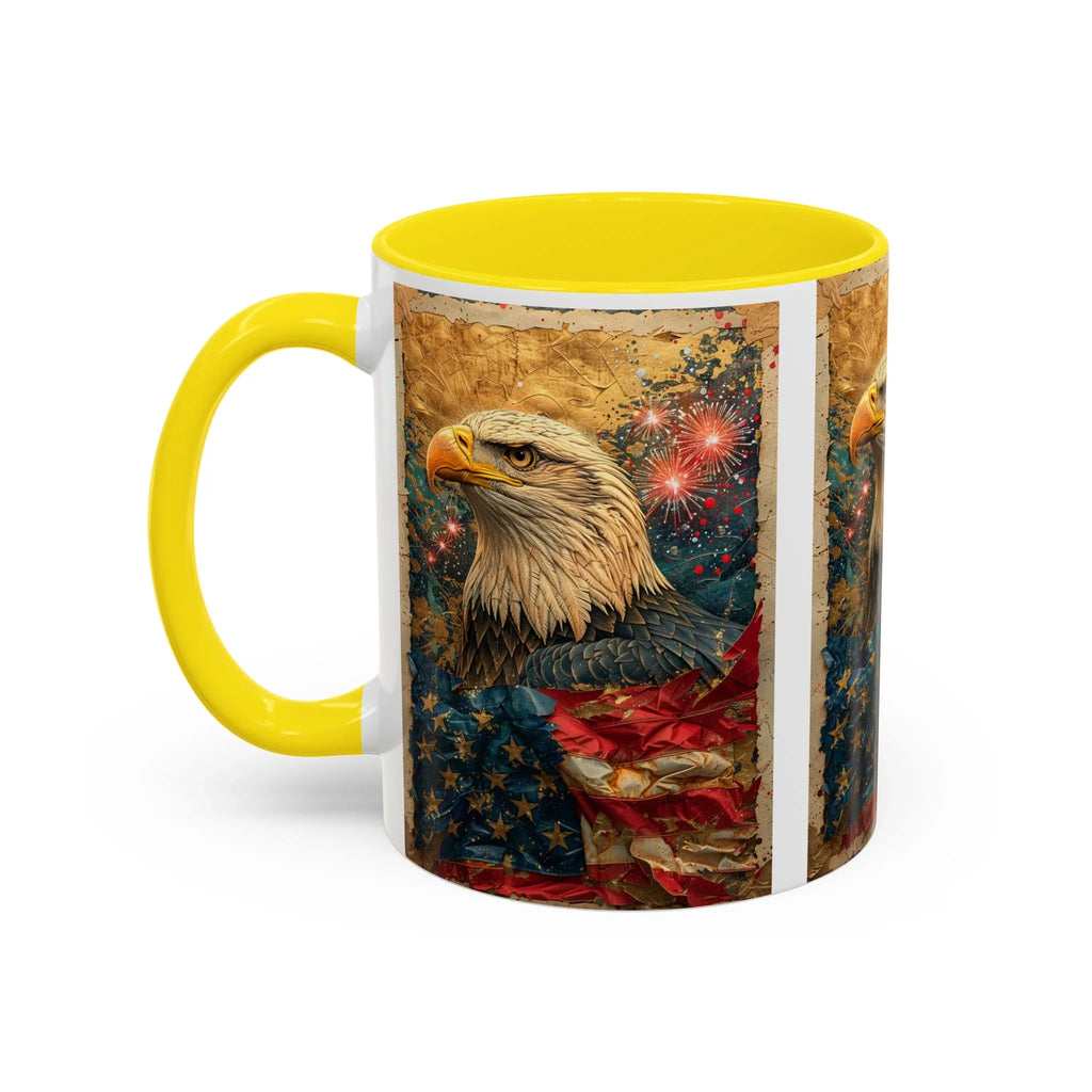 Bald Eagle with Tattered American Flag Coffee Mug | Fireworks Patriotic 11oz 15oz - 250 USA Celebration