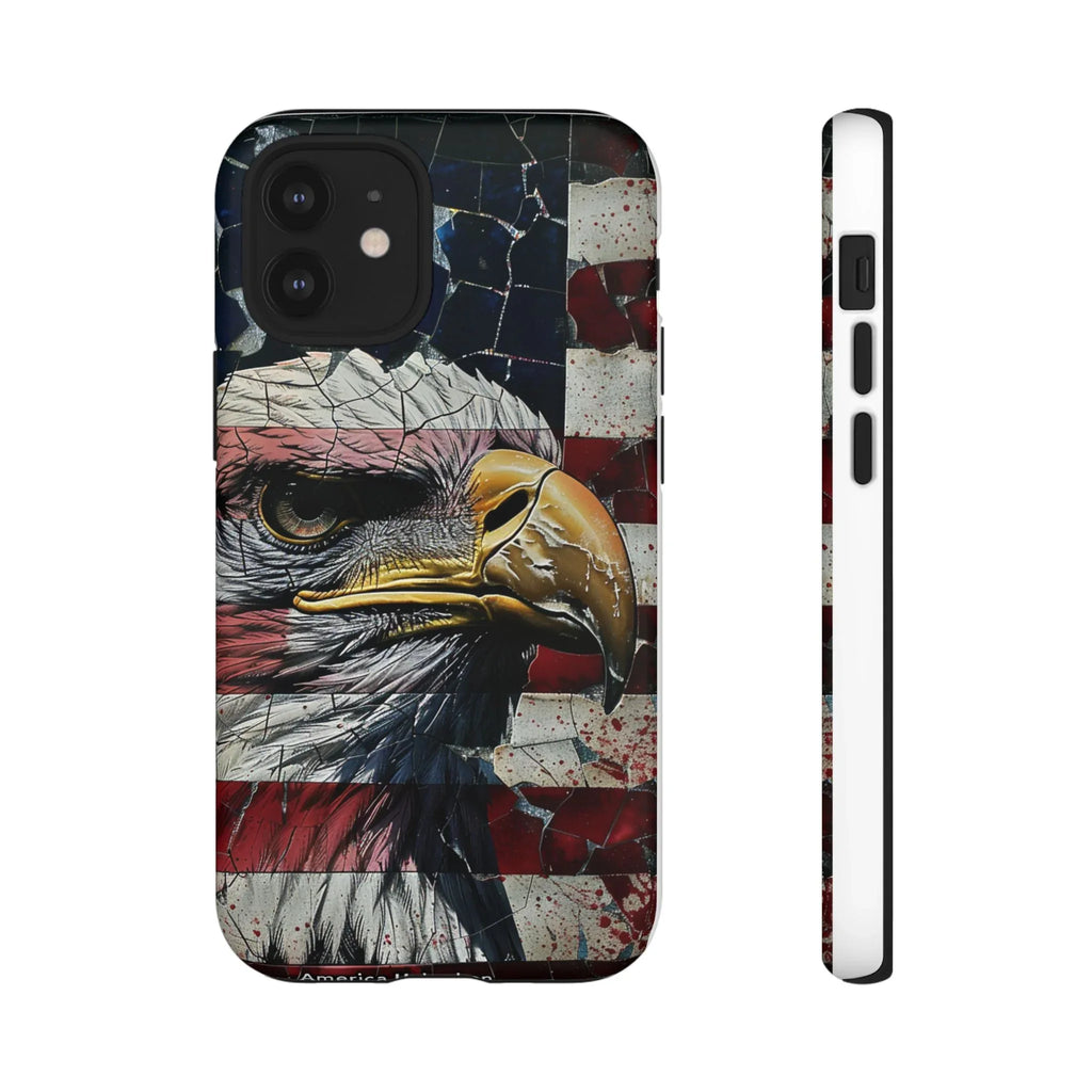 American Flag Bald Eagle phone case | Patriotic iPhone cover, cracked vintage flag design - 250 USA Celebration