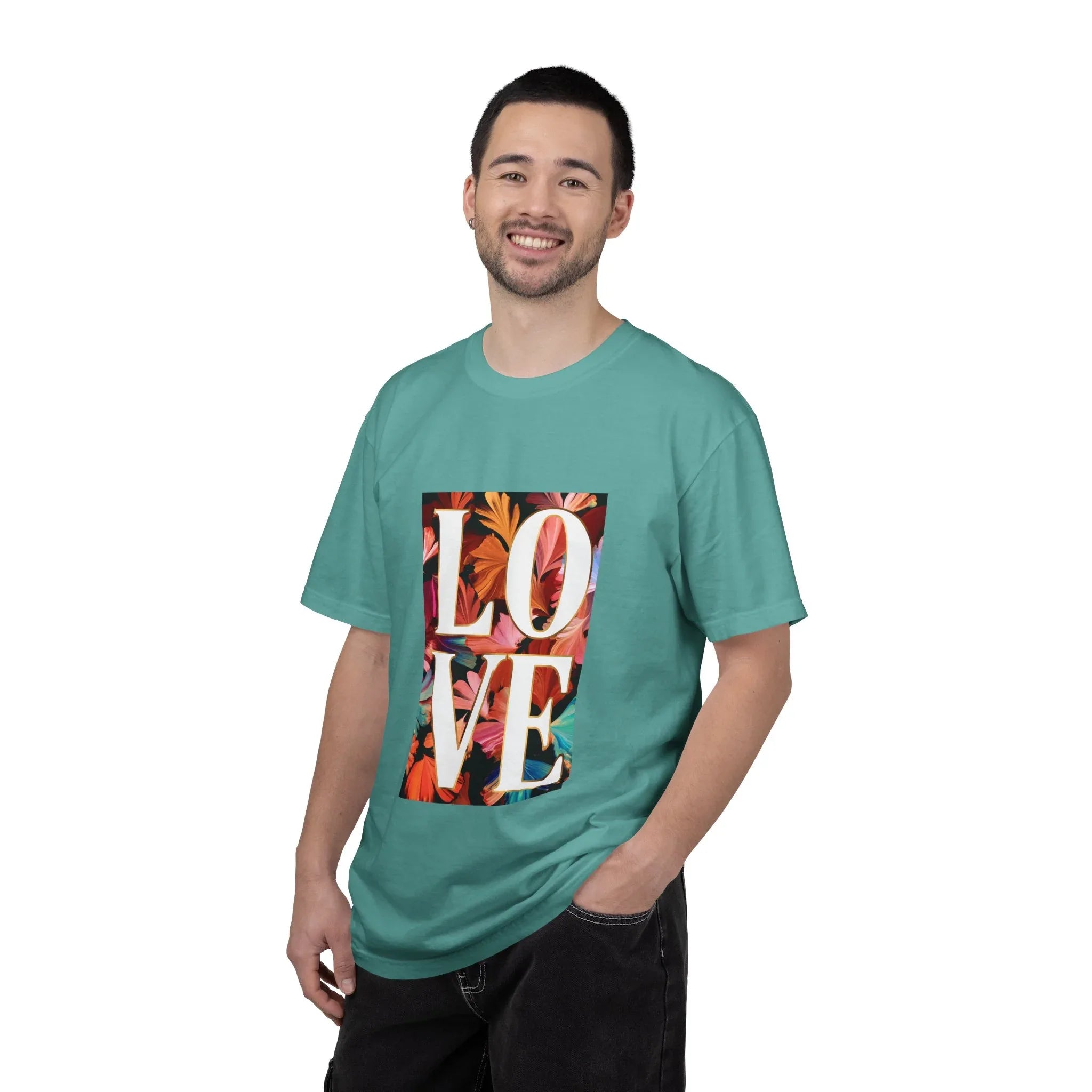 LOVE Floral Block T-Shirt | Tropical Flowers Typography - 250 USA Celebration