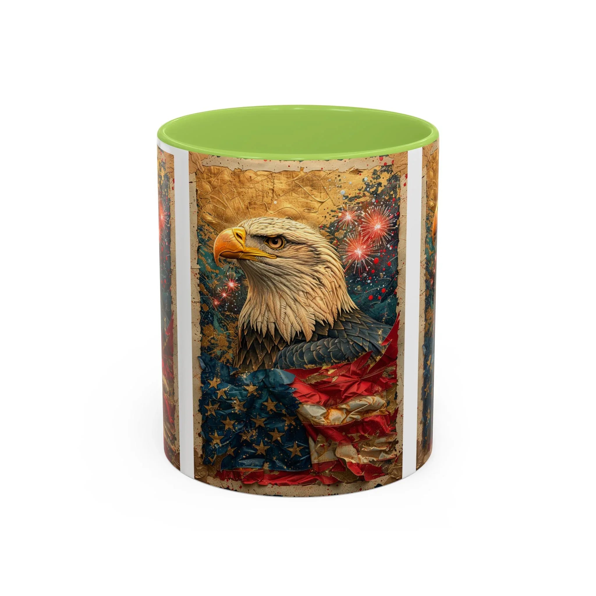 Bald Eagle with Tattered American Flag Coffee Mug | Fireworks Patriotic 11oz 15oz - 250 USA Celebration