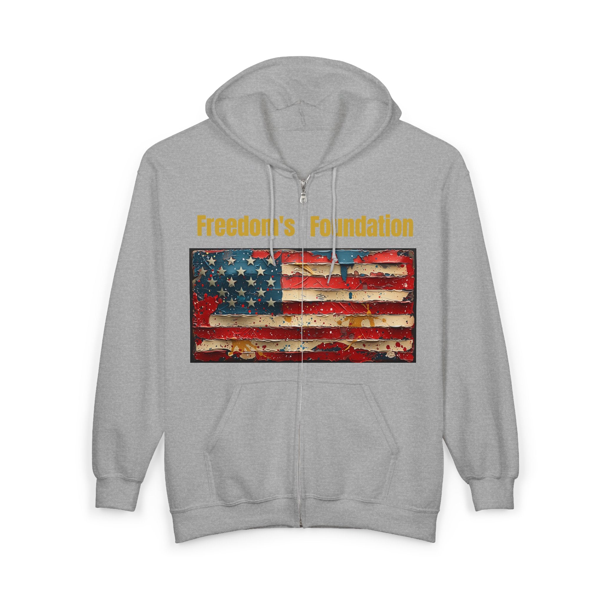 Still Standing Flag Zip Hoodie — "Freedom's Foundation" Vintage American Flag Full-Zip Hoodie