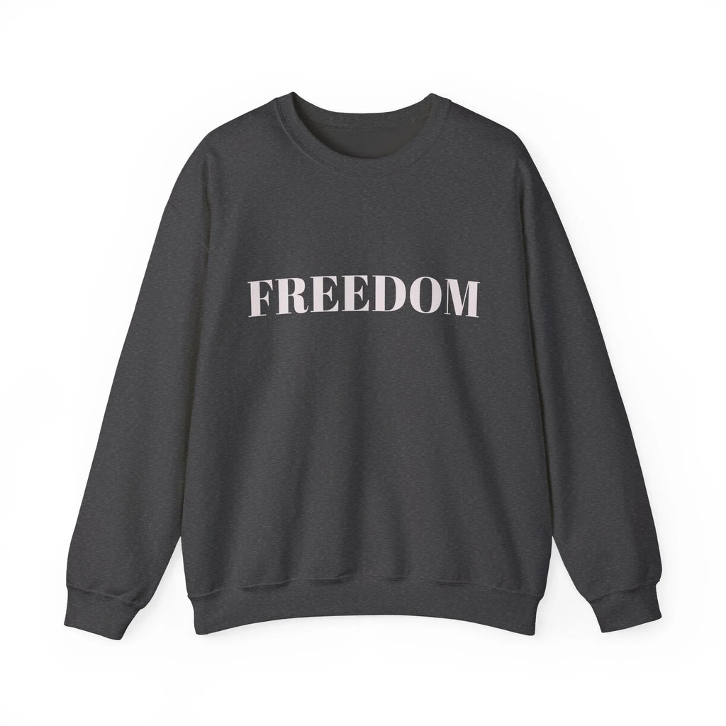 FREEDOM text Crewneck Sweatshirt | Bold Lettering, Minimalist Black Pullover - 250 USA Celebration