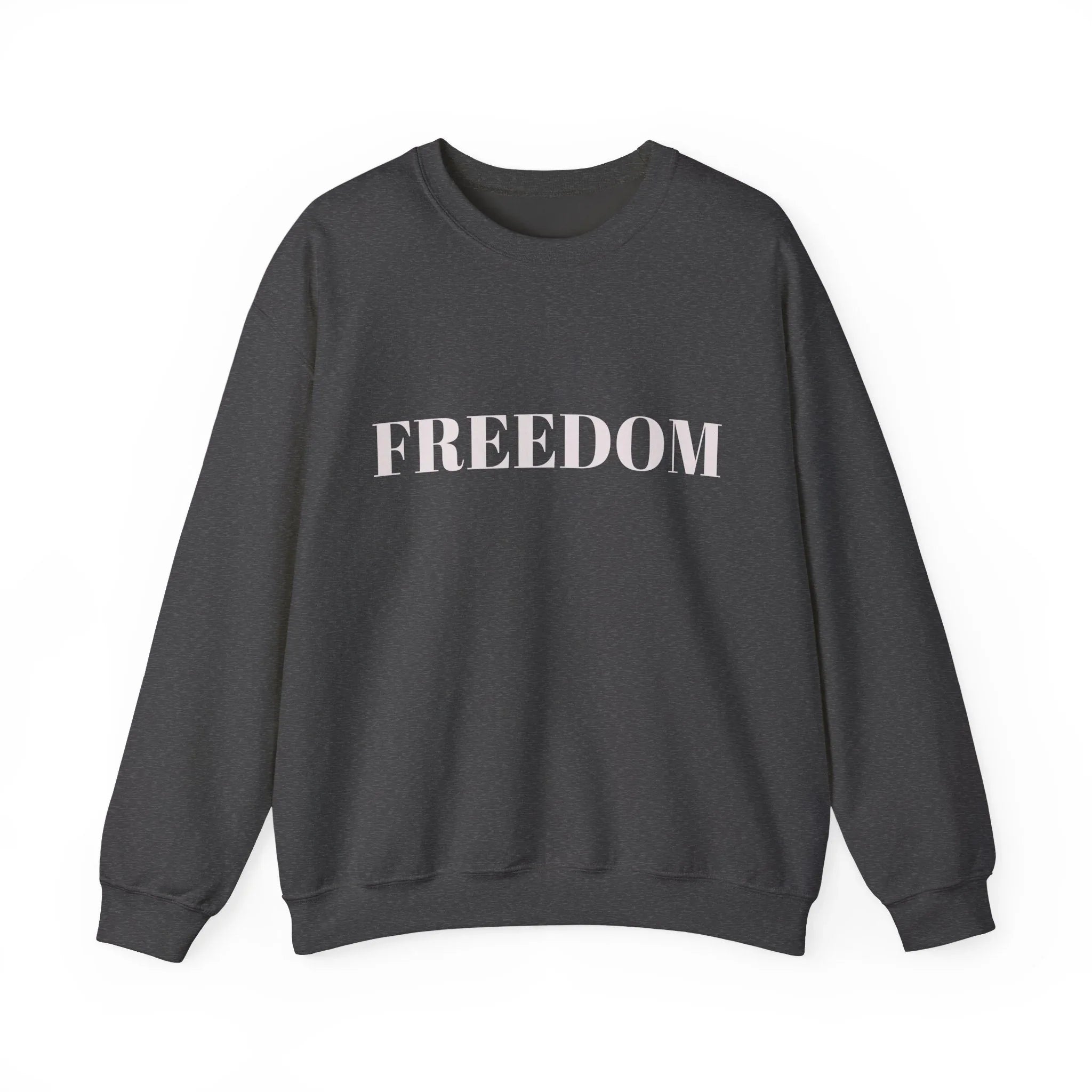 FREEDOM text Crewneck Sweatshirt | Bold Lettering, Minimalist Black Pullover - 250 USA Celebration