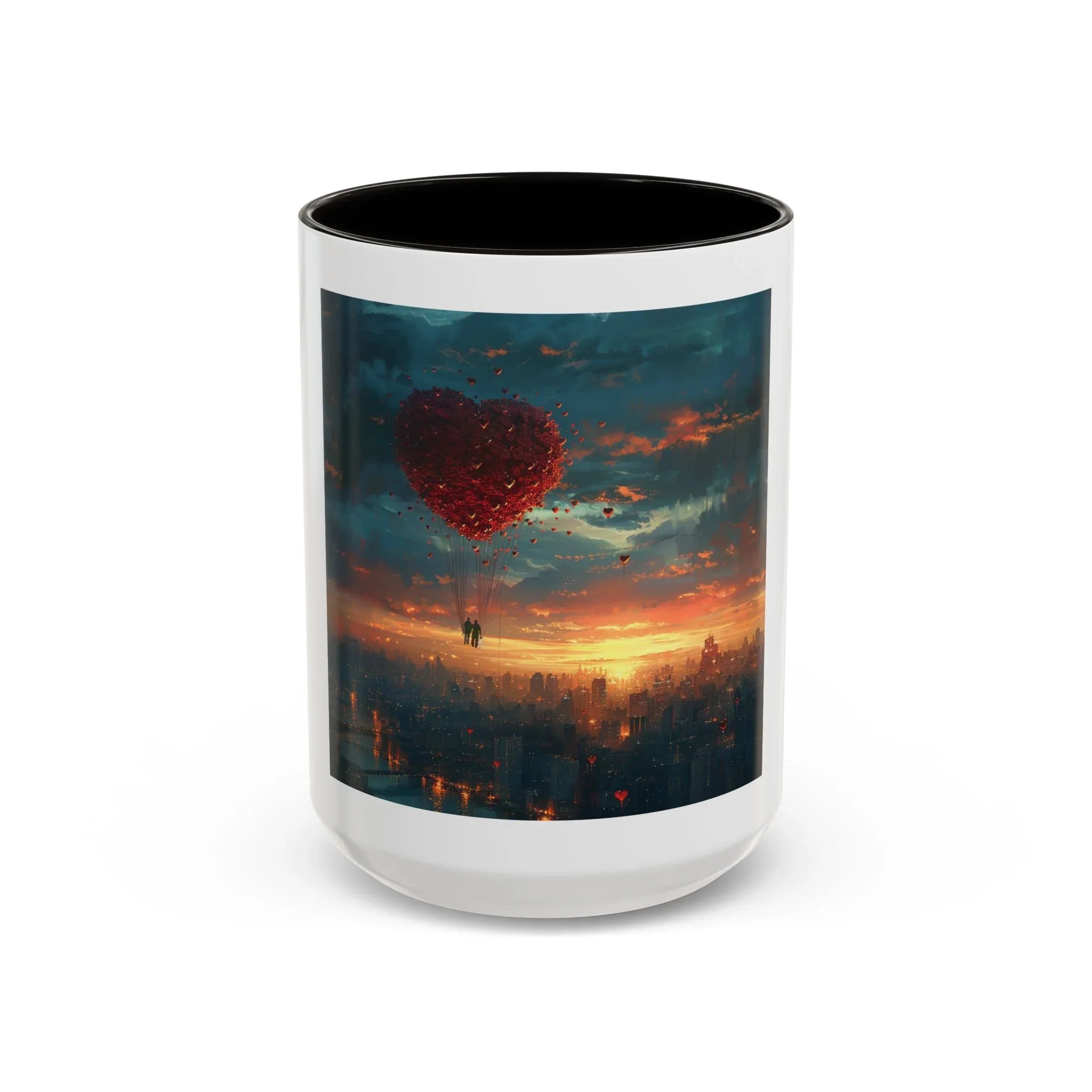 Romantic Sunset Heart Mug, Colorful Coffee Cup, Perfect Gift Couples, Home Decor, Coffee Lover Delight, Valentine's Day Women's Merchandise - 250 USA Celebration
