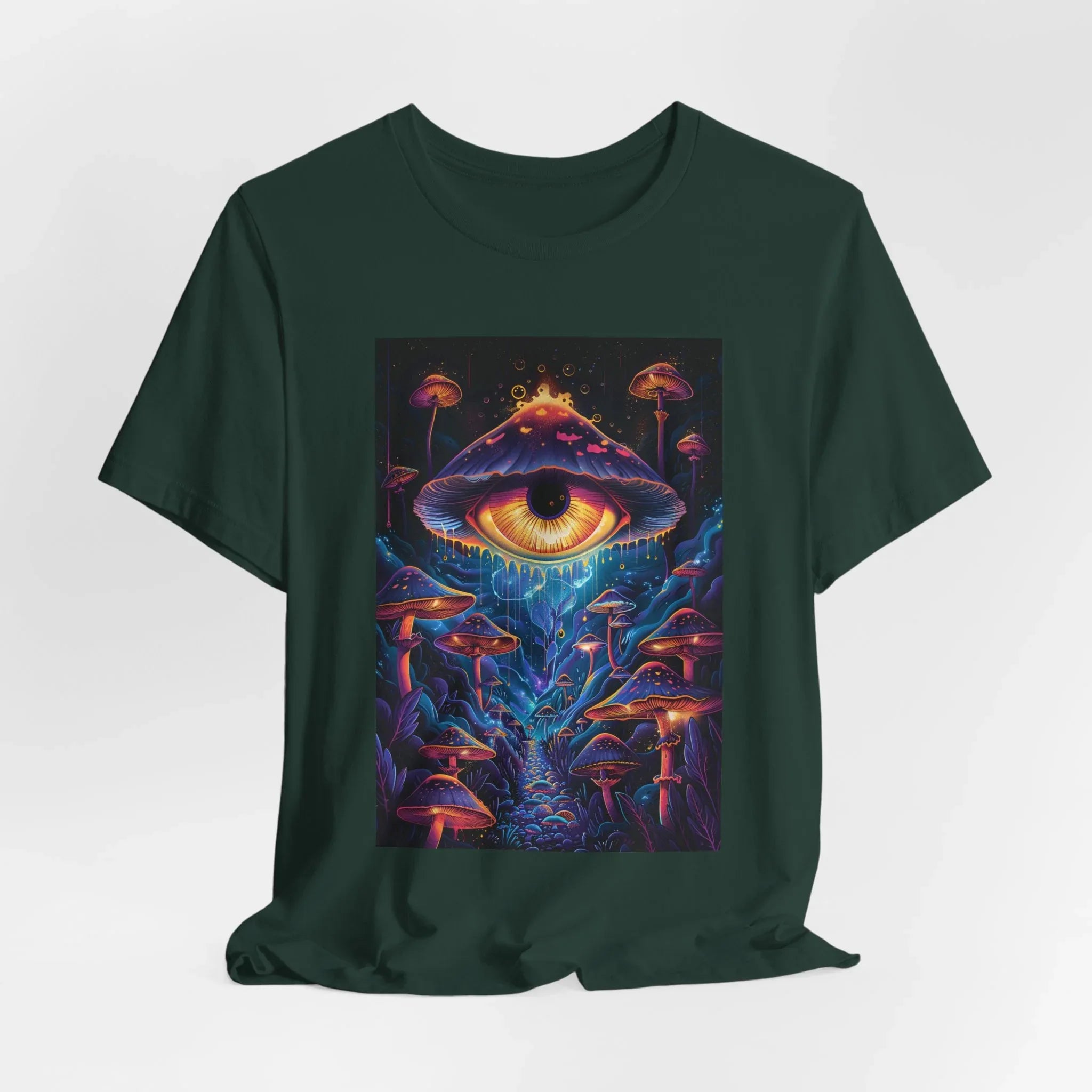 Glowing Third Eye Psychedelic Mushrooms T-Shirt | Neon Lava Lamp Blacklight - 250 USA Celebration