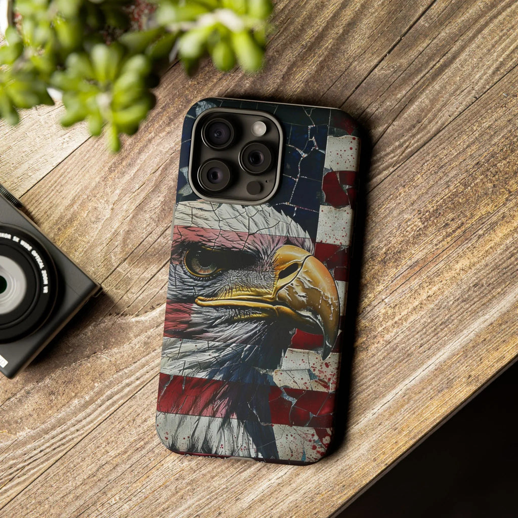 American Flag Bald Eagle phone case | Patriotic iPhone cover, cracked vintage flag design - 250 USA Celebration
