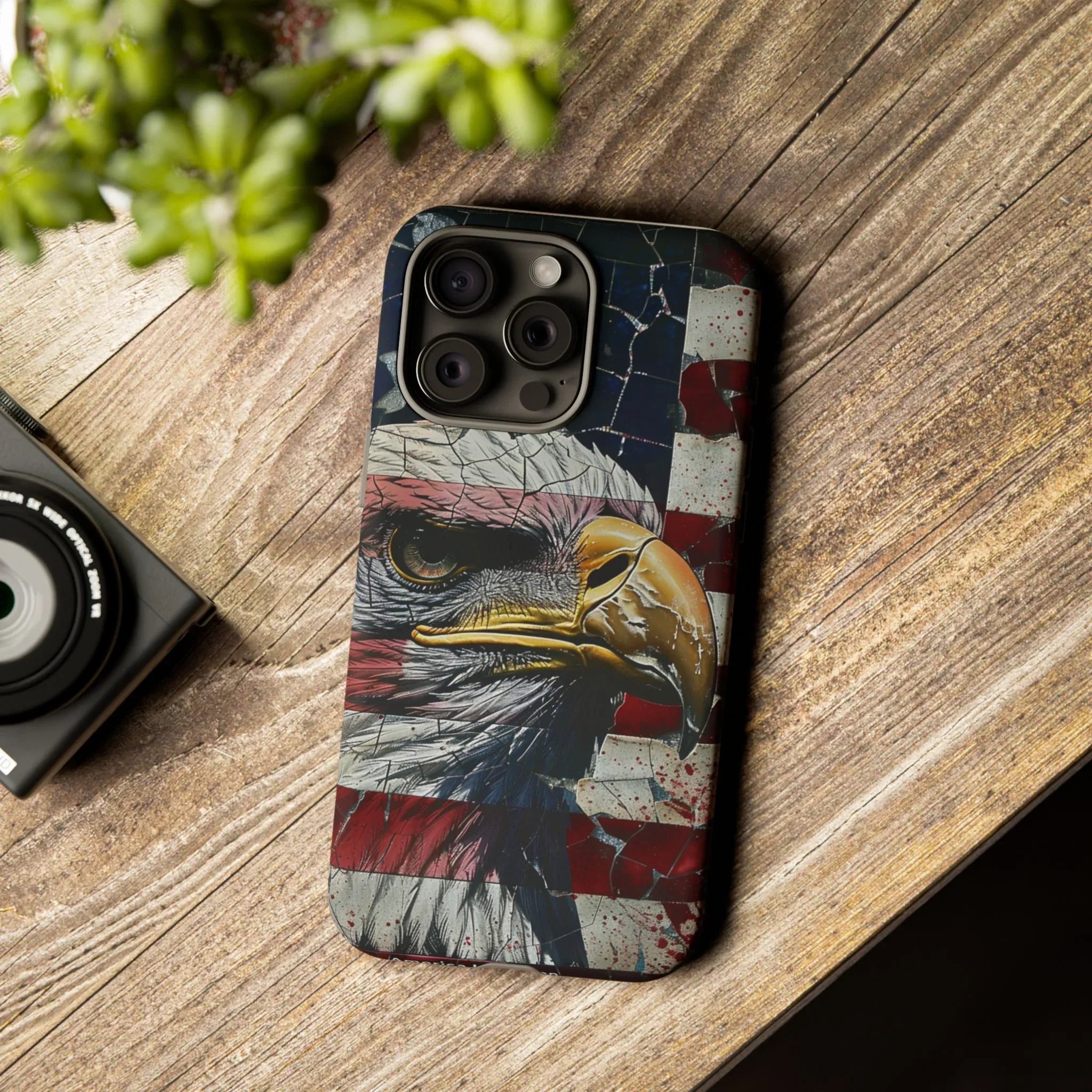 American Flag Bald Eagle phone case | Patriotic iPhone cover, cracked vintage flag design - 250 USA Celebration