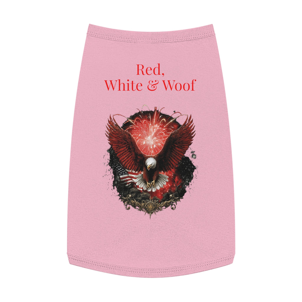 Red, White & Woof Patriotic Pet Tank Top — Bald Eagle Fireworks Dog Shirt for 4th of July