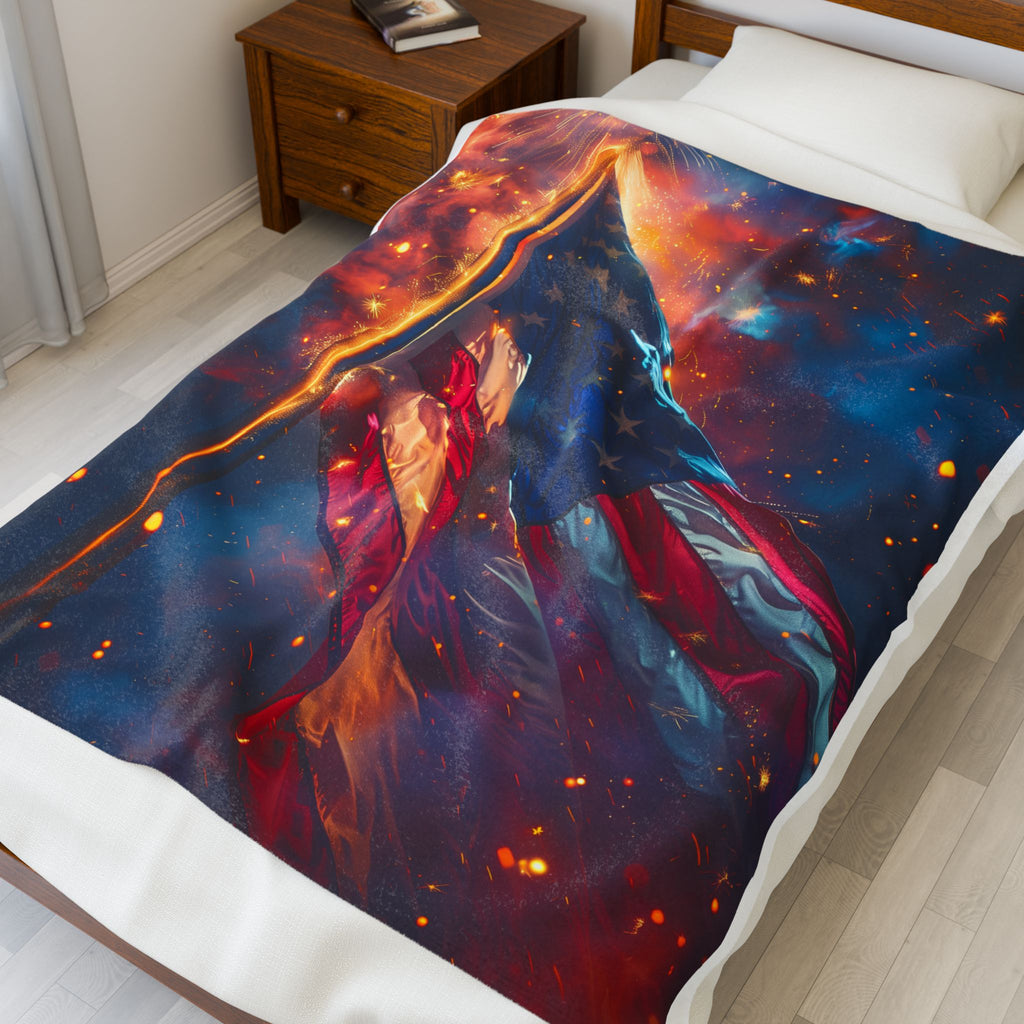 American Flag 250 Celebration Velveteen Plush Blanket | Patriotic Stars Stripes