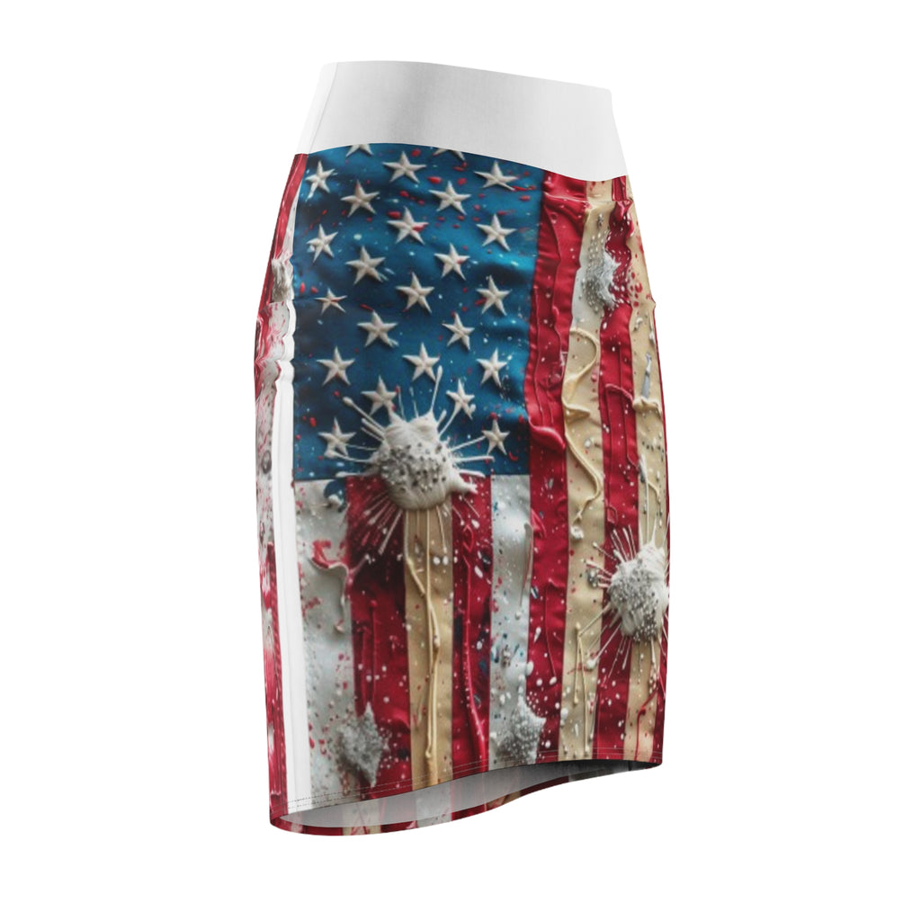 American Flag Bullet Hole Pencil Skirt – Patriotic Distressed USA Print