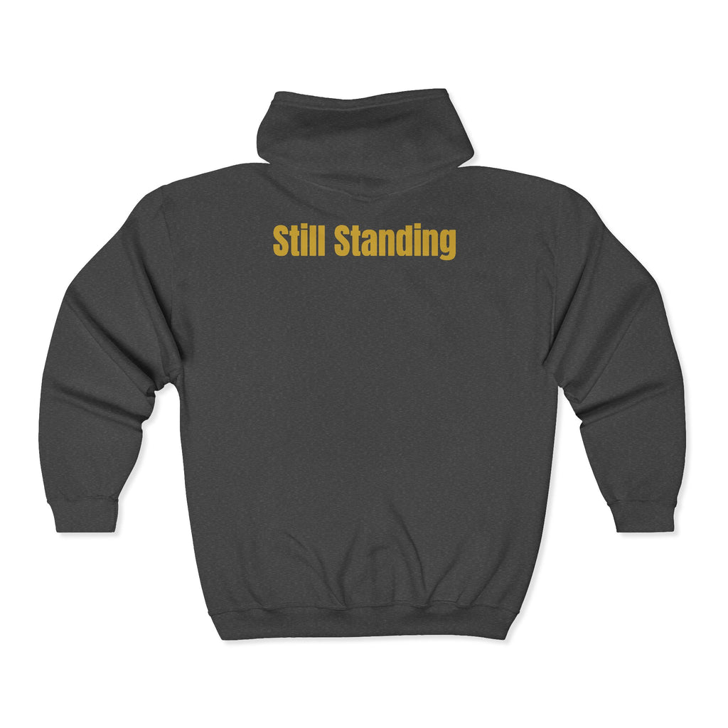 Still Standing Flag Zip Hoodie — "Freedom's Foundation" Vintage American Flag Full-Zip Hoodie