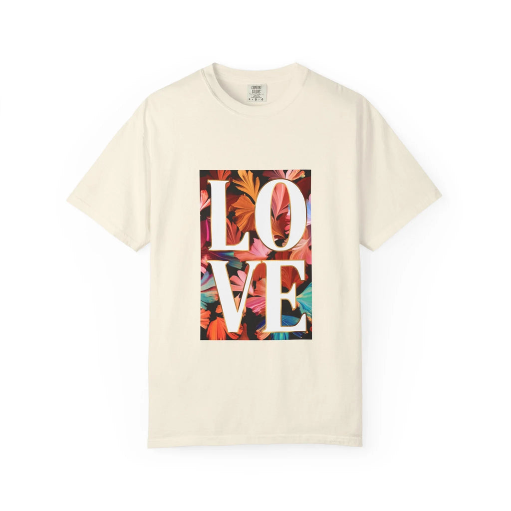 LOVE Floral Block T-Shirt | Tropical Flowers Typography - 250 USA Celebration