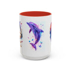 Y2K Chrome Dolphin Flaming Hoop Mug | Holographic Neon Dolphin Coffee Cup - 250 USA Celebration