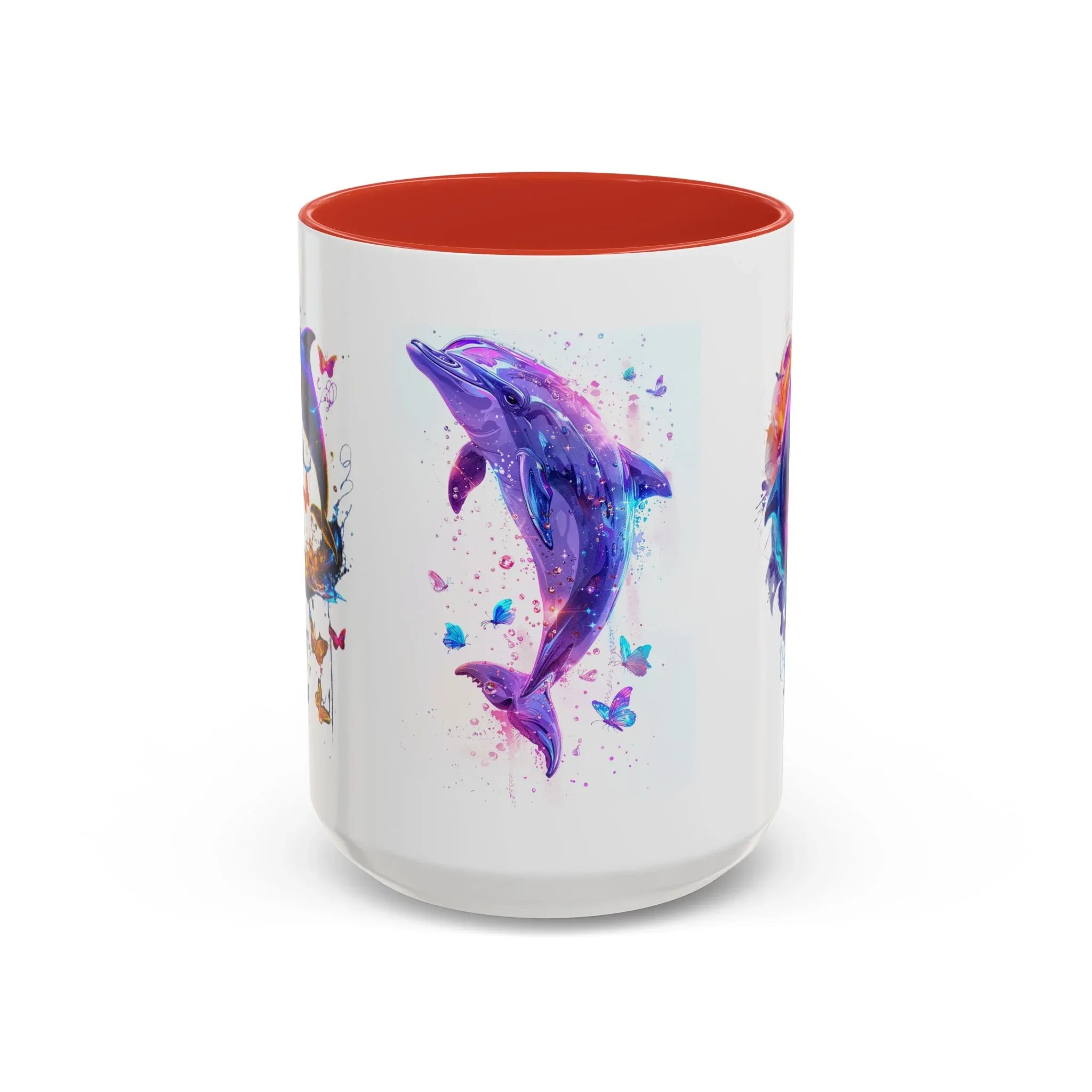 Y2K Chrome Dolphin Flaming Hoop Mug | Holographic Neon Dolphin Coffee Cup - 250 USA Celebration