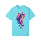 Colorful Watercolor Dolphin T-shirt | Vibrant Ocean Dolphin Tee Chrome Y2K Fantasy Dolphins & Butterflies T-Shirt | Airbrushed Liquid Metal - 250 USA Celebration