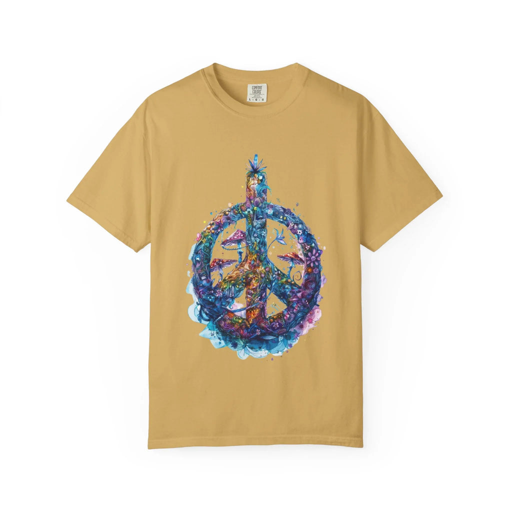 Psychedelic Mushroom Peace Sign T-Shirt | Neon Tie-Dye 60s Hippie Poster - 250 USA Celebration