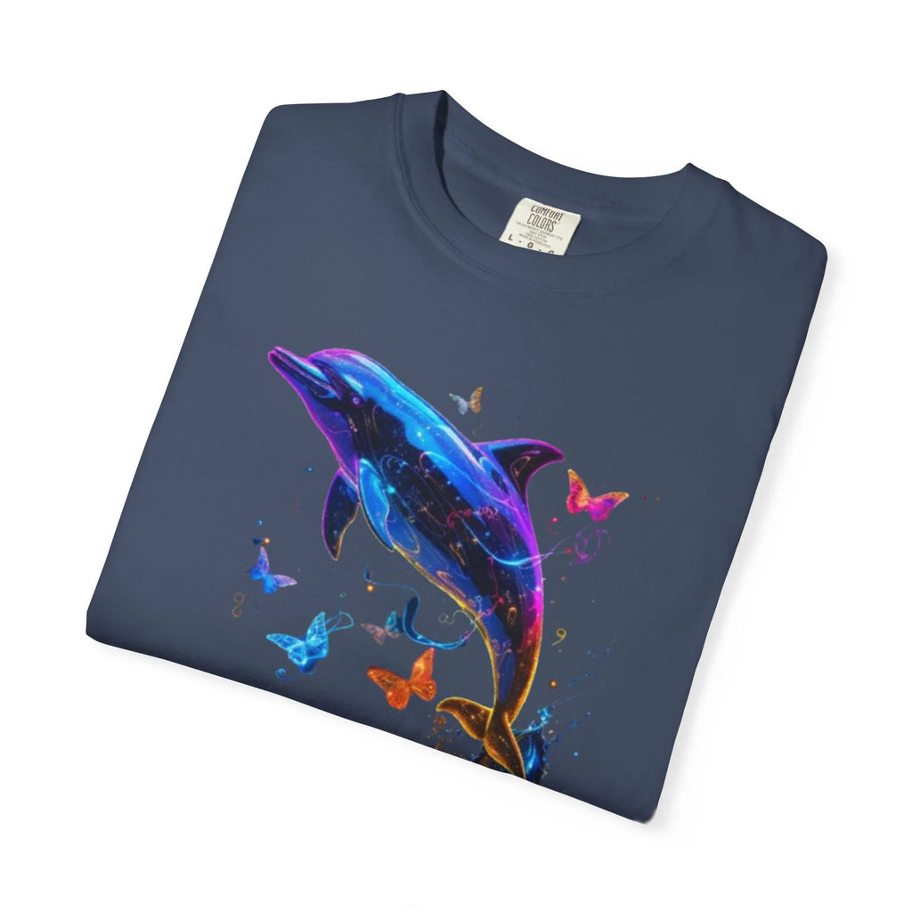 Colorful Dolphin Splash with Butterflies T-Shirt | Ocean Animal Tee - 250 USA Celebration