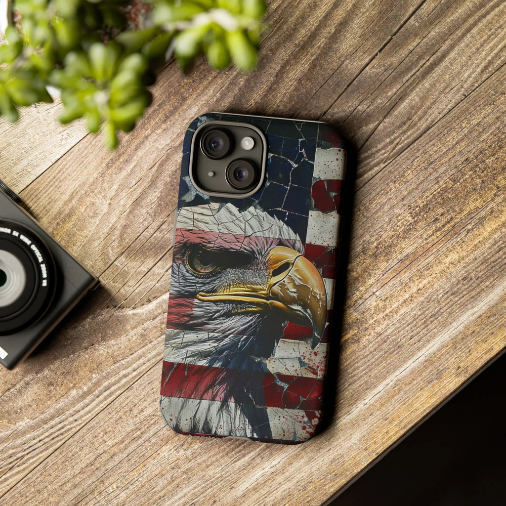 American Flag Bald Eagle phone case | Patriotic iPhone cover, cracked vintage flag design - 250 USA Celebration