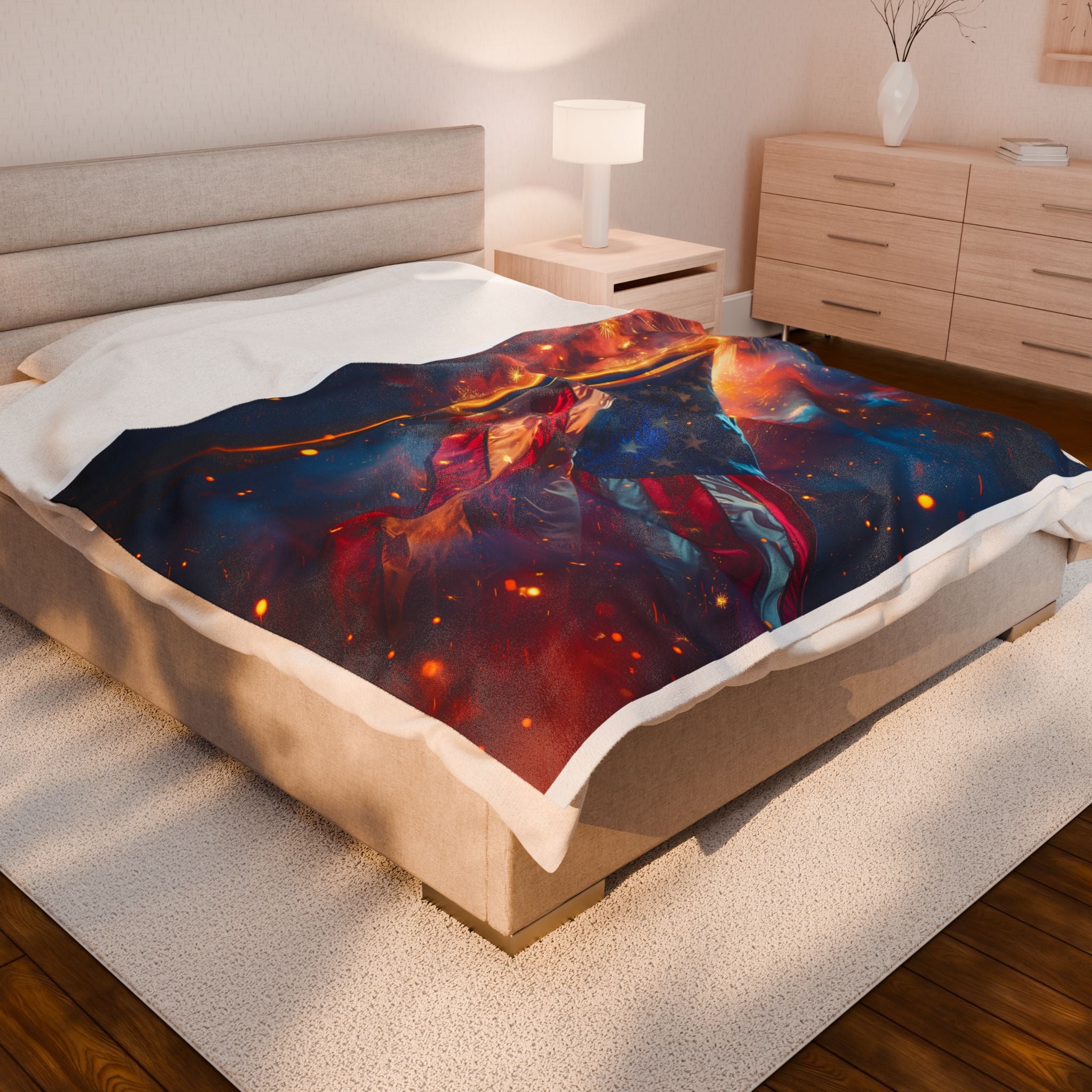 American Flag 250 Celebration Velveteen Plush Blanket | Patriotic Stars Stripes