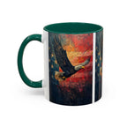 Colorful Mugs (11oz, 15oz) American Eagle Flying Coffee Cup, Patriotic American Eagle flying with American Flag in background - 250 USA Celebration