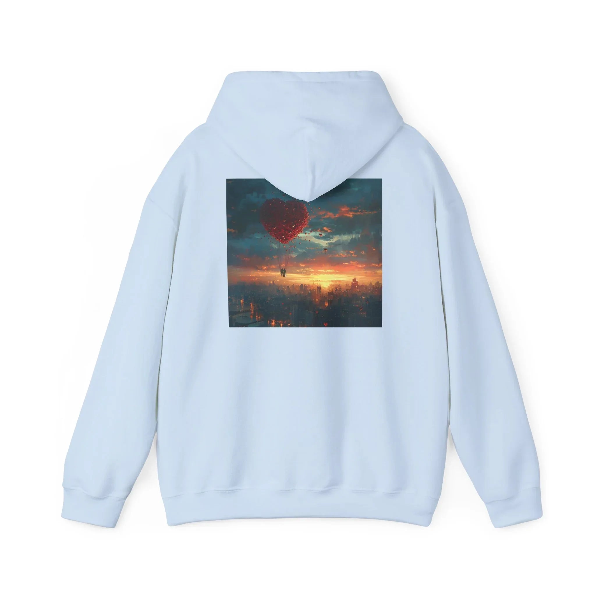 Romantic Sunset Hoodie with Hot Air Balloon, Unisex Sweatshirt for Valentines Day, Valentine's Day T-Shirts, Personalized Valentine's Gifts - 250 USA Celebration