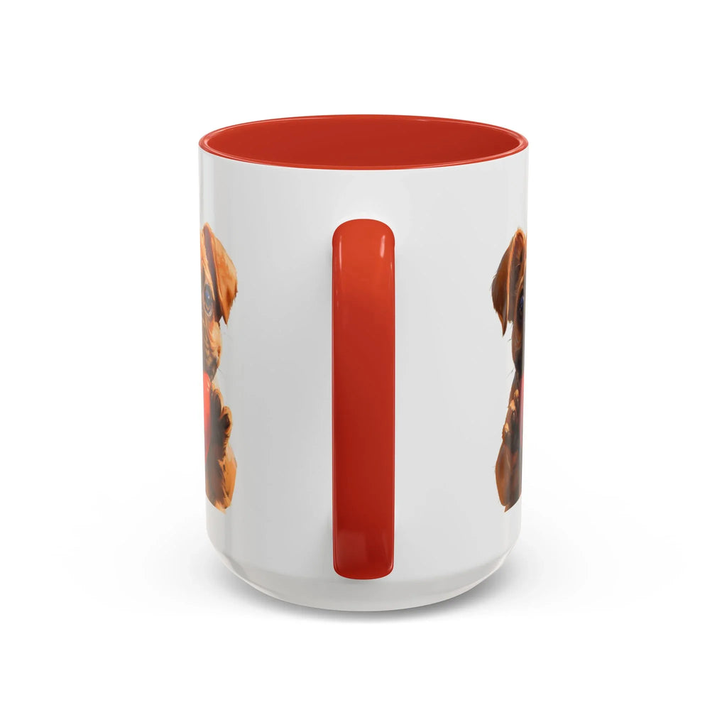 Cute French Bulldog Holding Red Heart Accent Coffee Mug | Puppy Cartoon Illustration - 250 USA Celebration