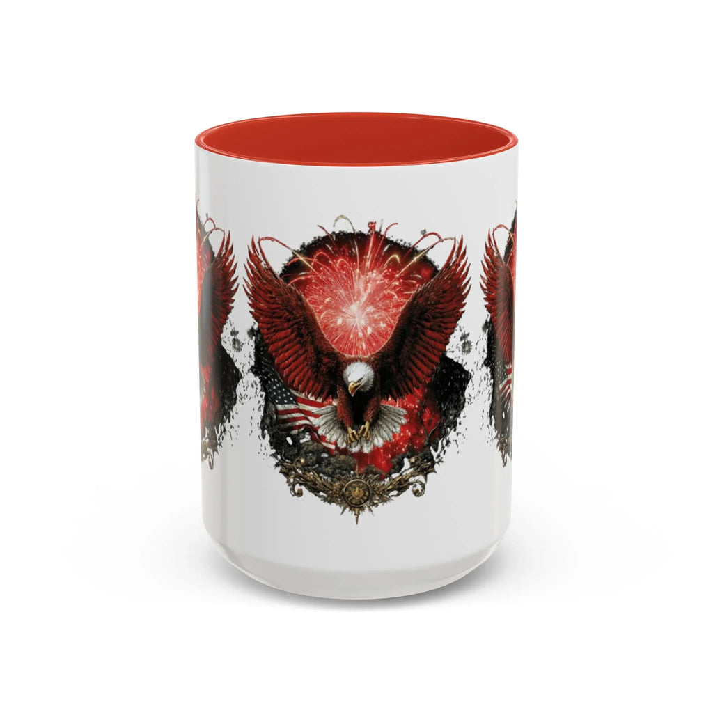Red Eagle Emblem Accent Coffee Mug | Patriotic Eagle Design - 250 USA Celebration