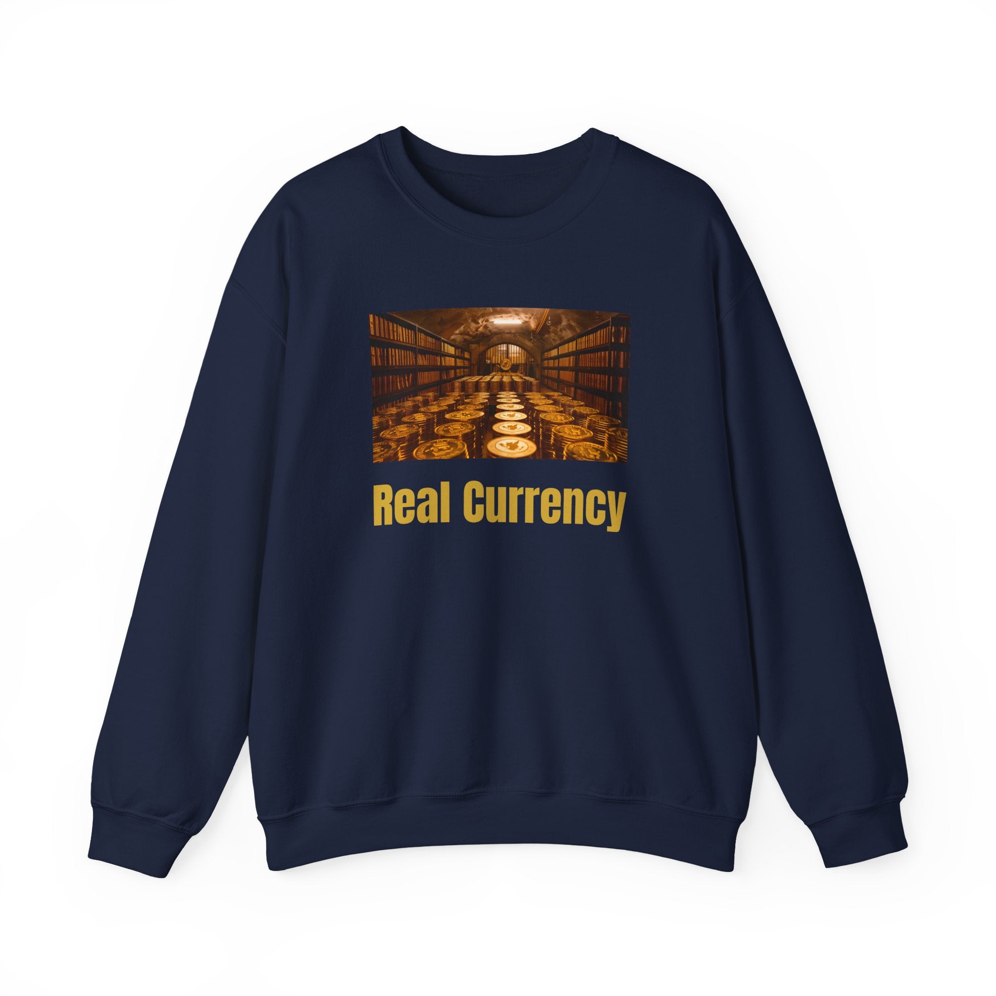 Real Currency Sweatshirt — Gold Coin Vault Graphic Crewneck (1776–2026)