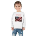 Toddler Long Sleeve Tee — "Little Patriot Big Dreams" American Flag Graphic