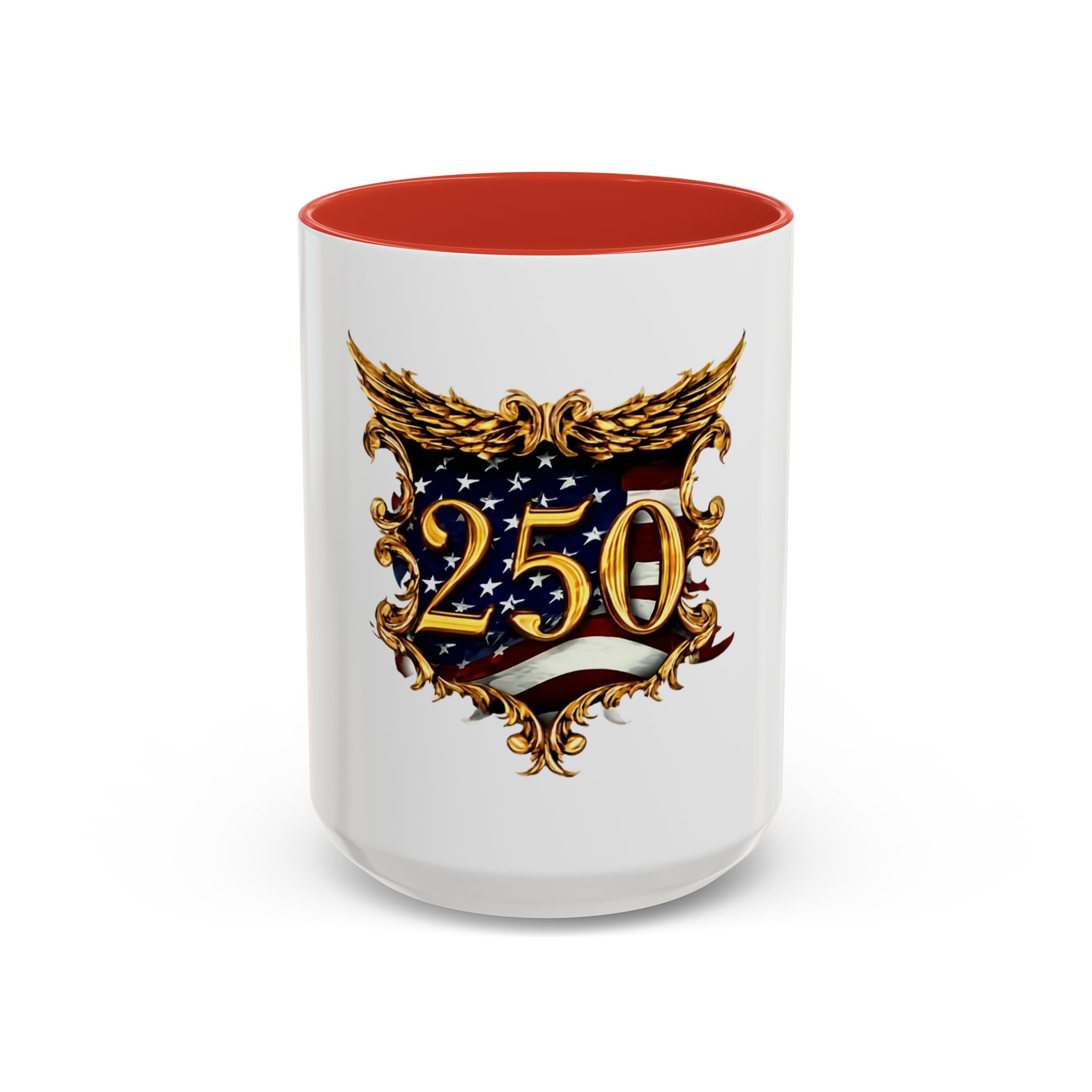 250th Anniversary American Flag Accent Coffee Mug — Patriotic 250th Year Anniversary Celebration Gift