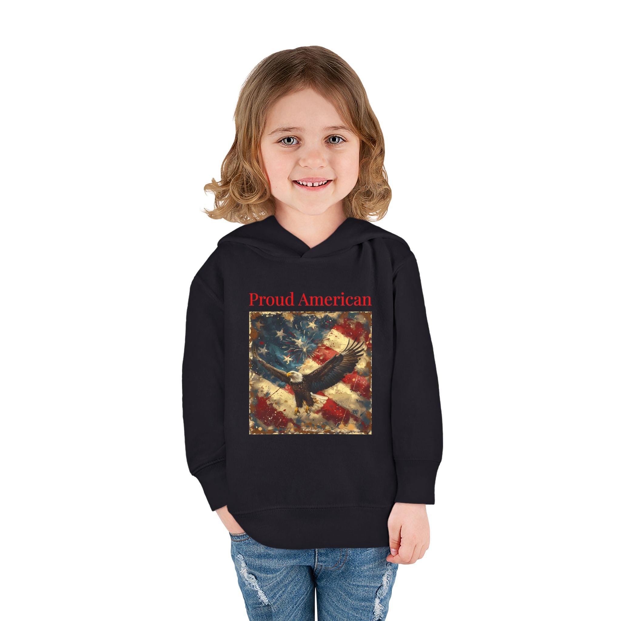 Toddler Hoodie — "Proud American" Eagle & Flag Pullover