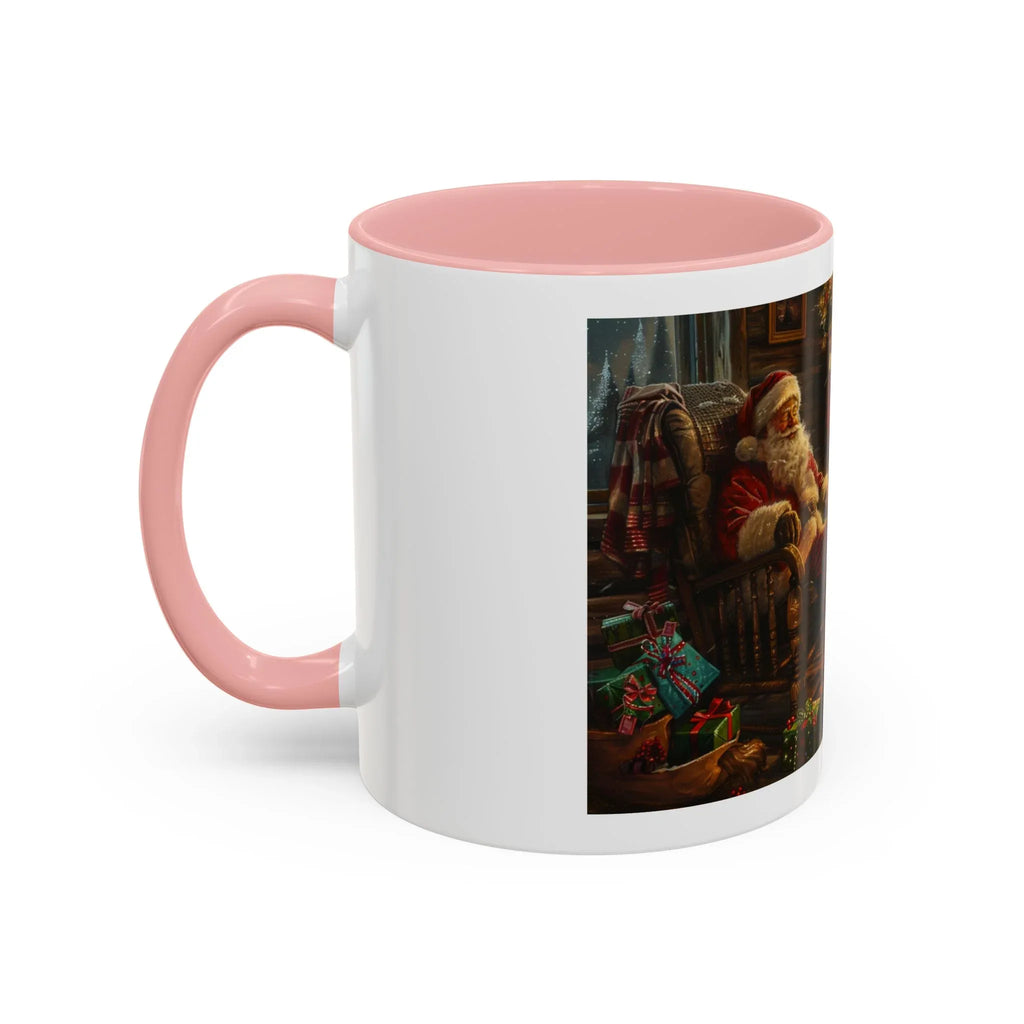 Santa Claus Fireplace Scene Accent Coffee Mug | Storybook Illustration, Rustic Cabin - 250 USA Celebration