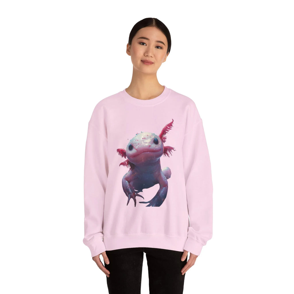 Pink Axolotl Illustration Sweatshirt | Cute Amphibian Art, Pastel Watercolor - 250 USA Celebration